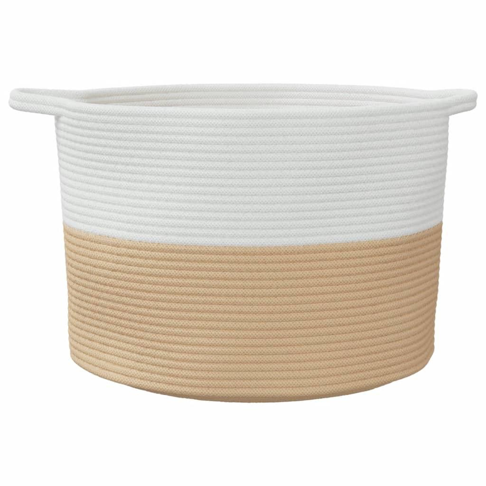 Voir la diapositive 4 : VIDAXL Panier a linge beige et blanc Ø55x36 cm coton