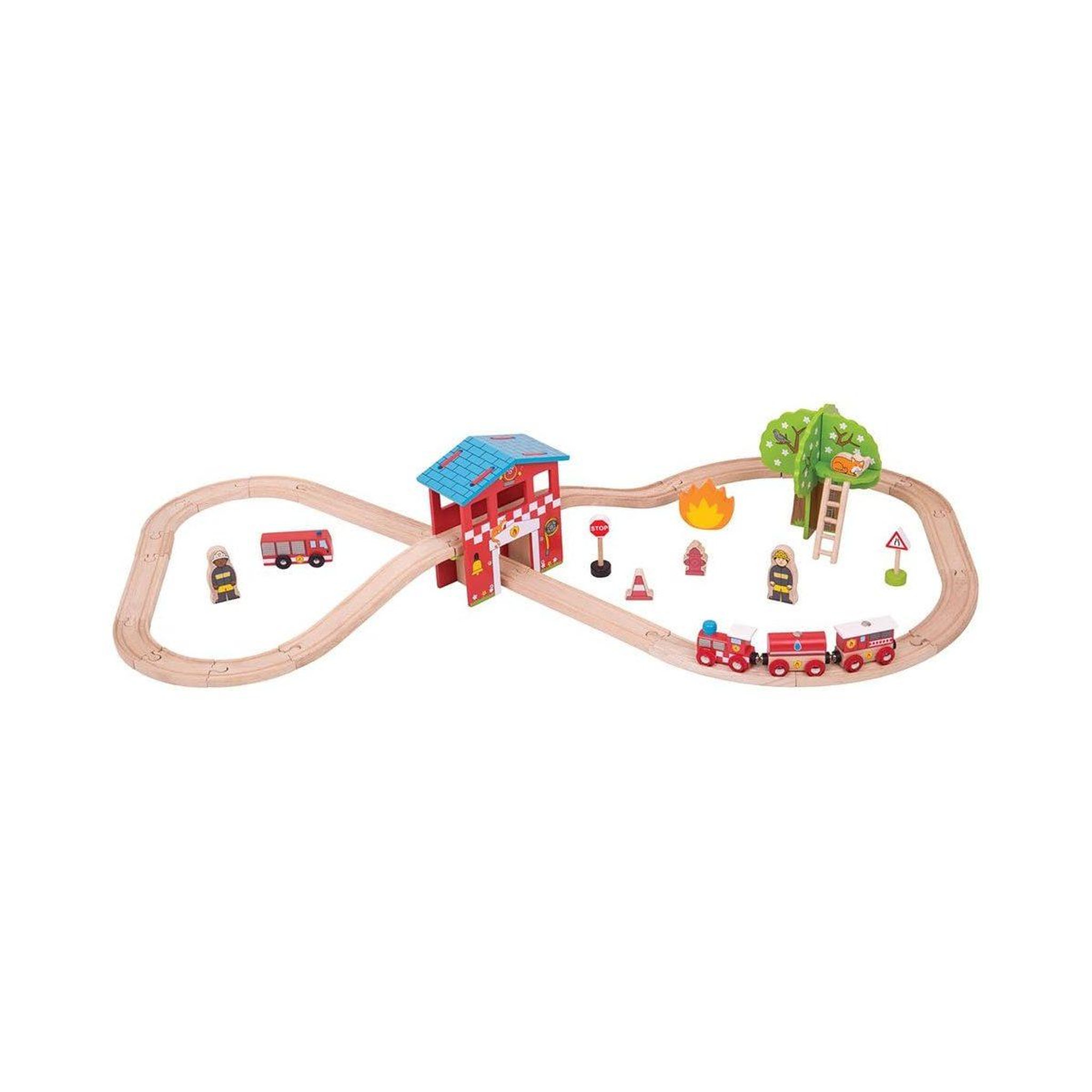 Voir la diapositive 3 : BIGJIGS Jeu en bois -  ensemble de train de caserne de pompiers