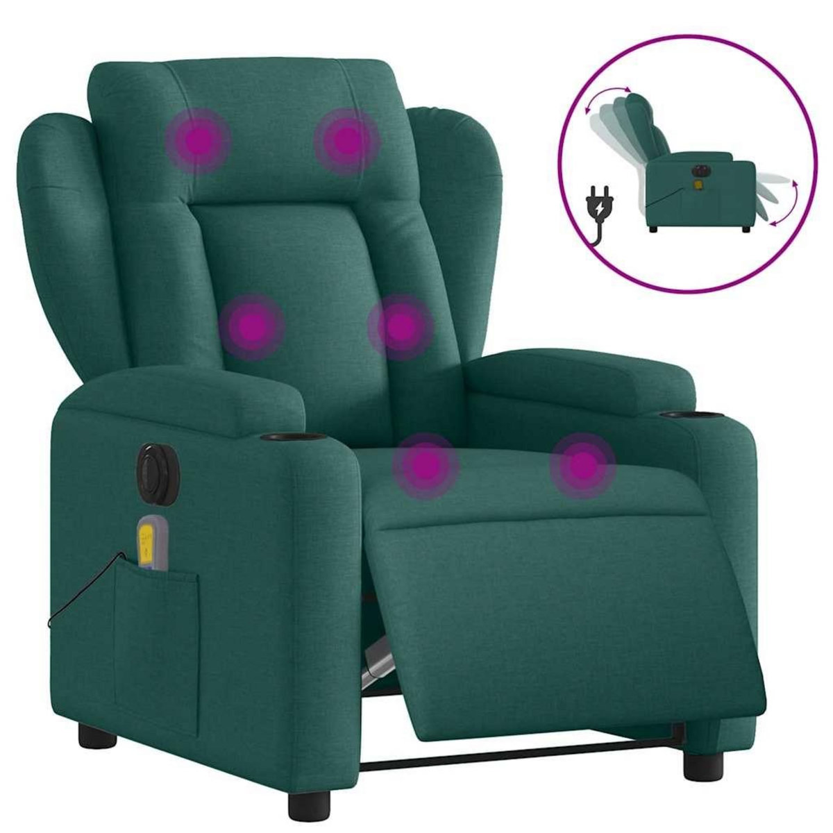 VIDAXL Fauteuil de massage inclinable electrique Vert fonce Tissu
