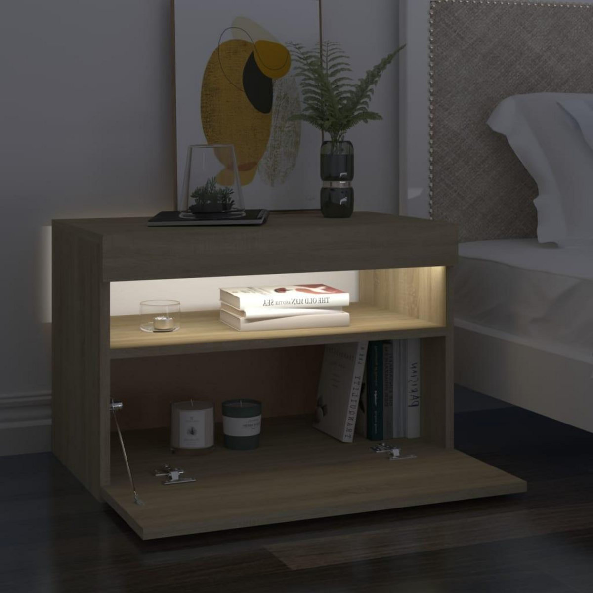 VIDAXL Table de chevet avec lumieres LED chene sonoma 60x35x40 cm