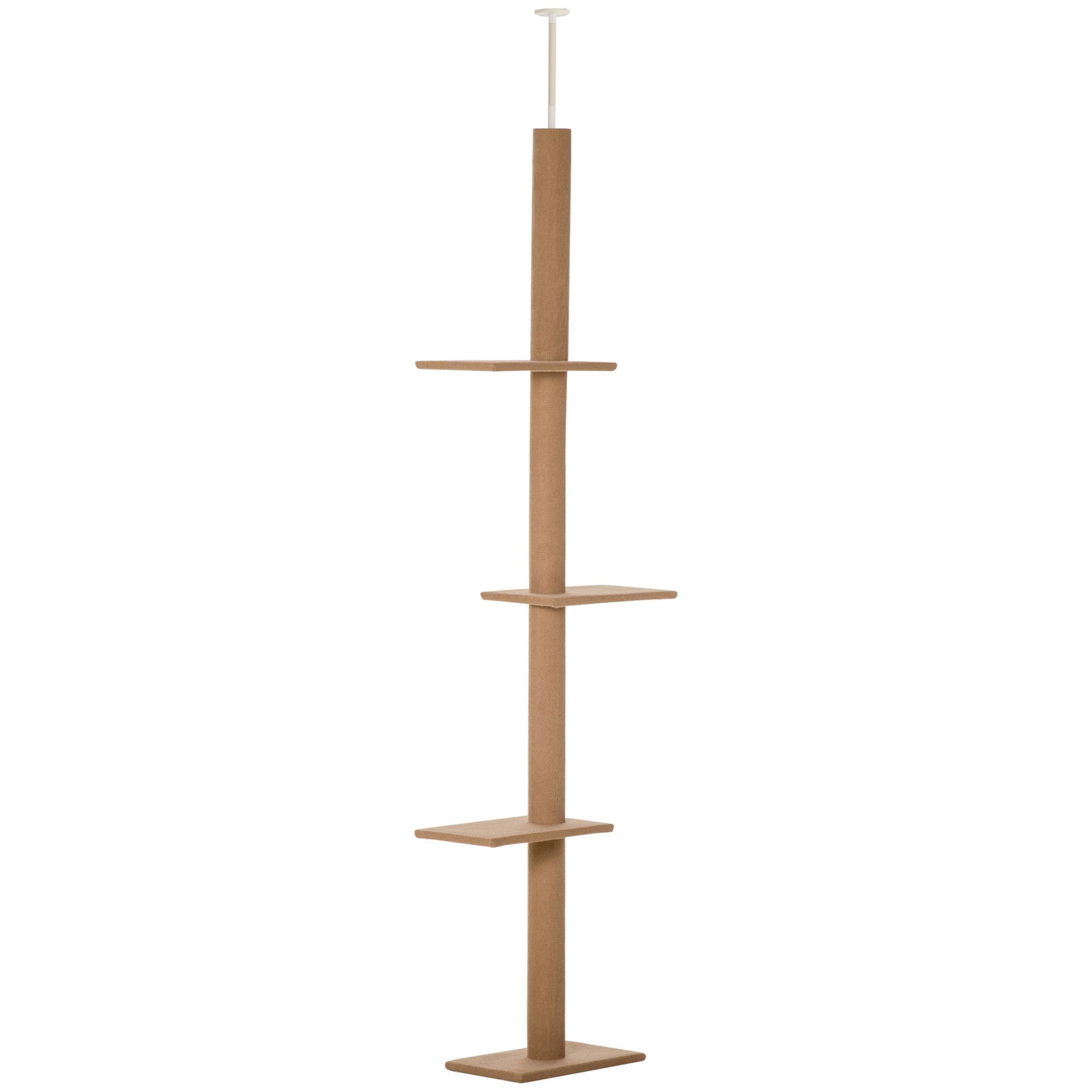 PAWHUT Arbre à chat poteau à griffer hauteur réglable dim. 43l x 27i x 228-260h cm 4 niveaux d'activités marron