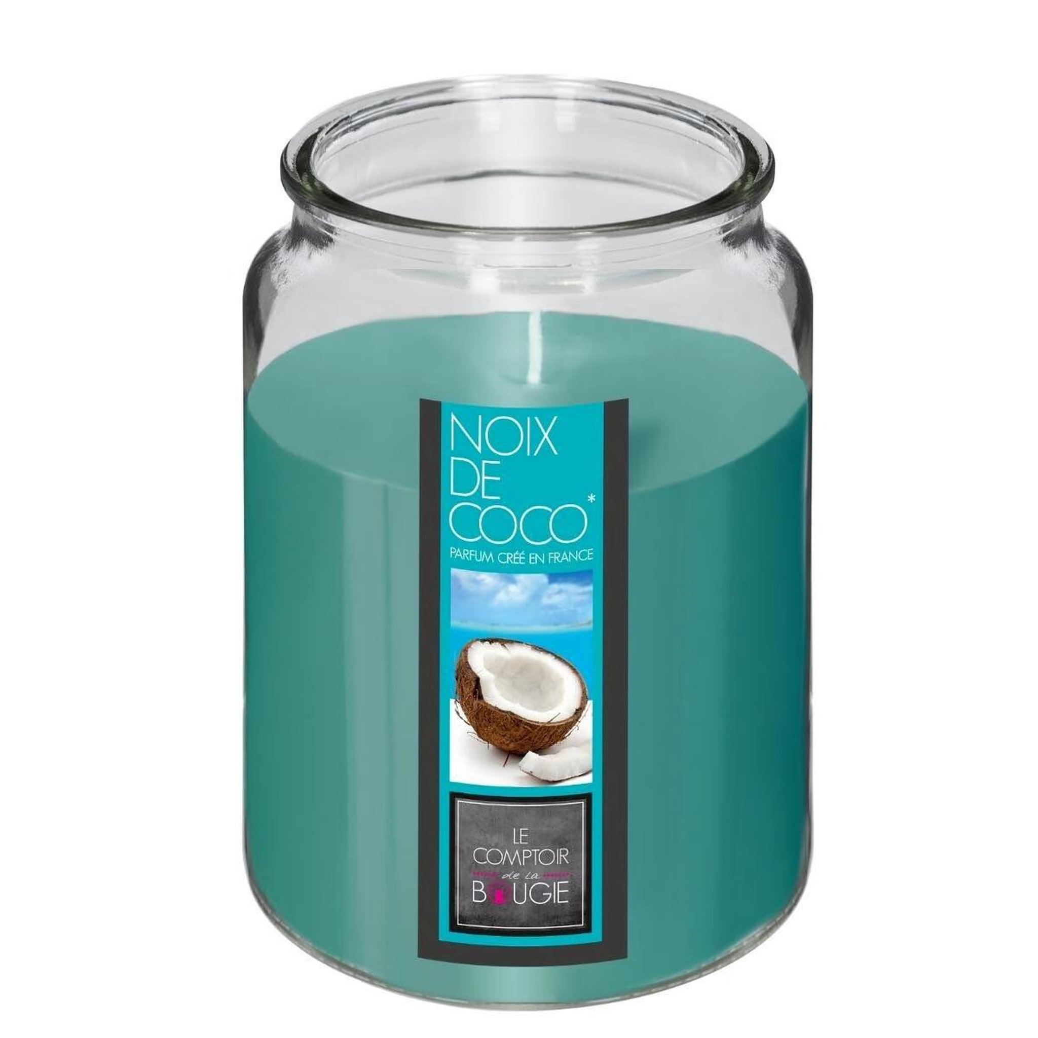 Voir la diapositive 2 : COMPTOIR DE LA BOUGIE Bougie parfumée en verre  couvercle  510g coco