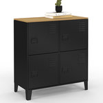 ID MARKET Buffet d'appoint casier 70 cm ESTER 4 portes en métal noir plateau bois design industriel