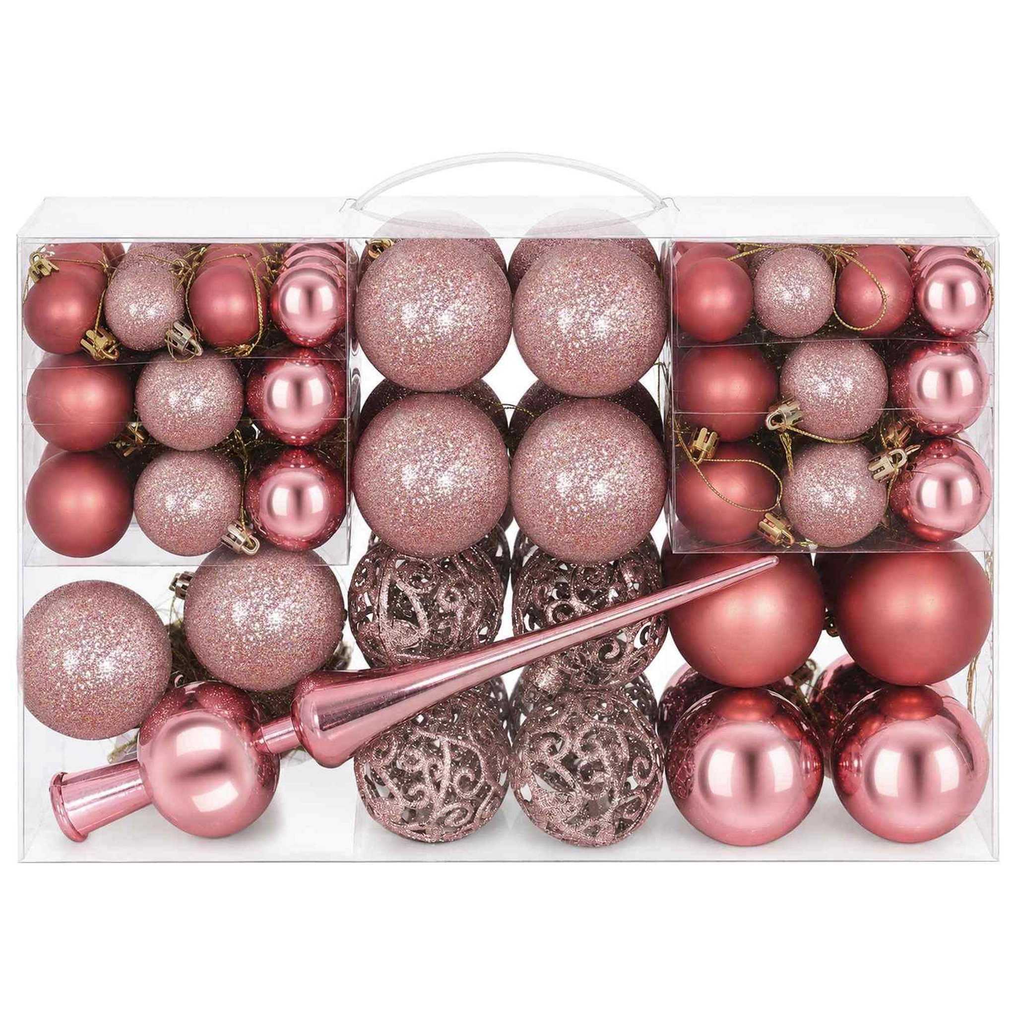 Voir la diapositive 4 : VIDAXL Ensemble de boules de Noël 111 pc Rose et rose clair Diam. 6 cm