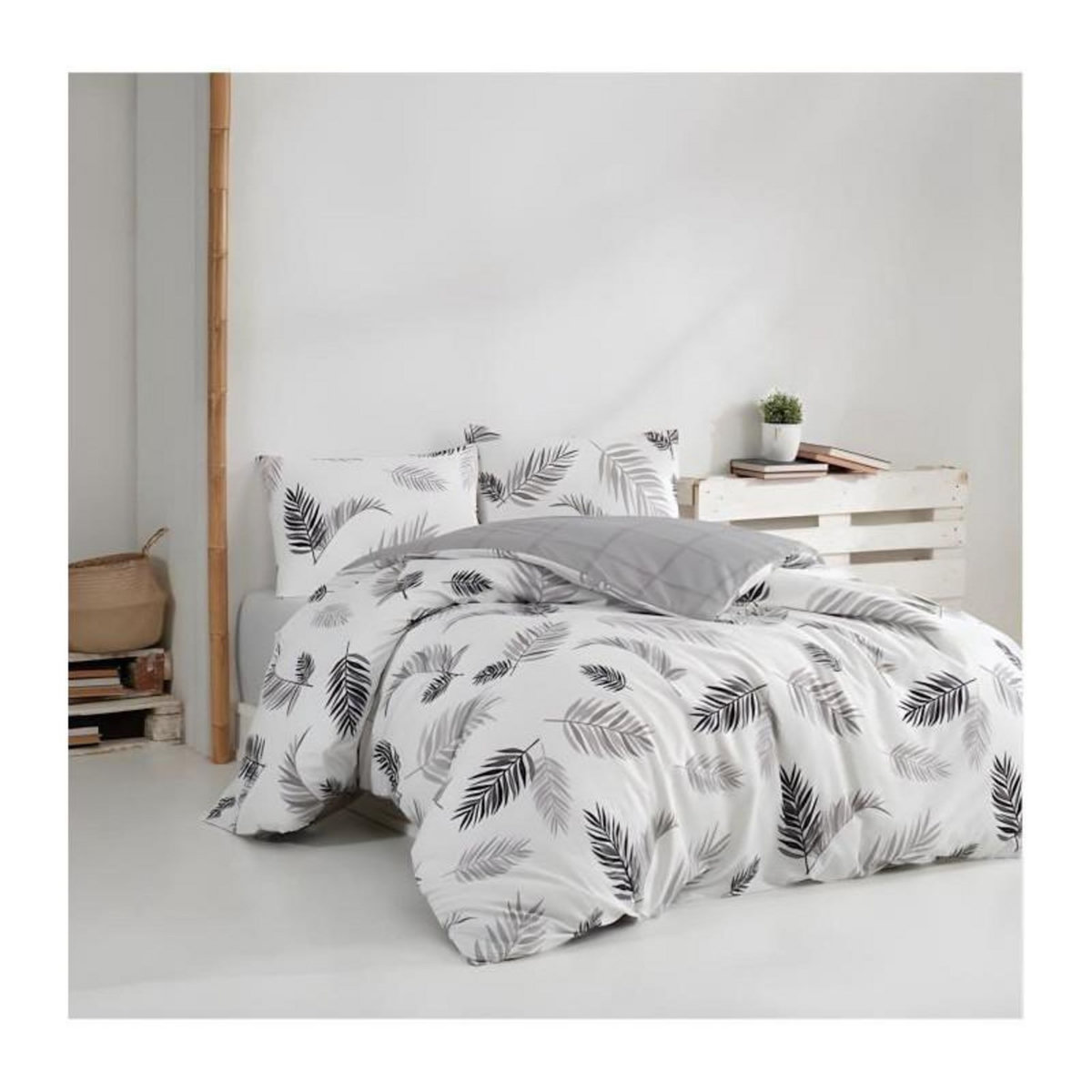 GENERIQUE Parure de lit - 1 housse de couette 220 x 240 cm + 2 taies d'oreiller 60 x 60 cm - 100% coton renforcé - Gris