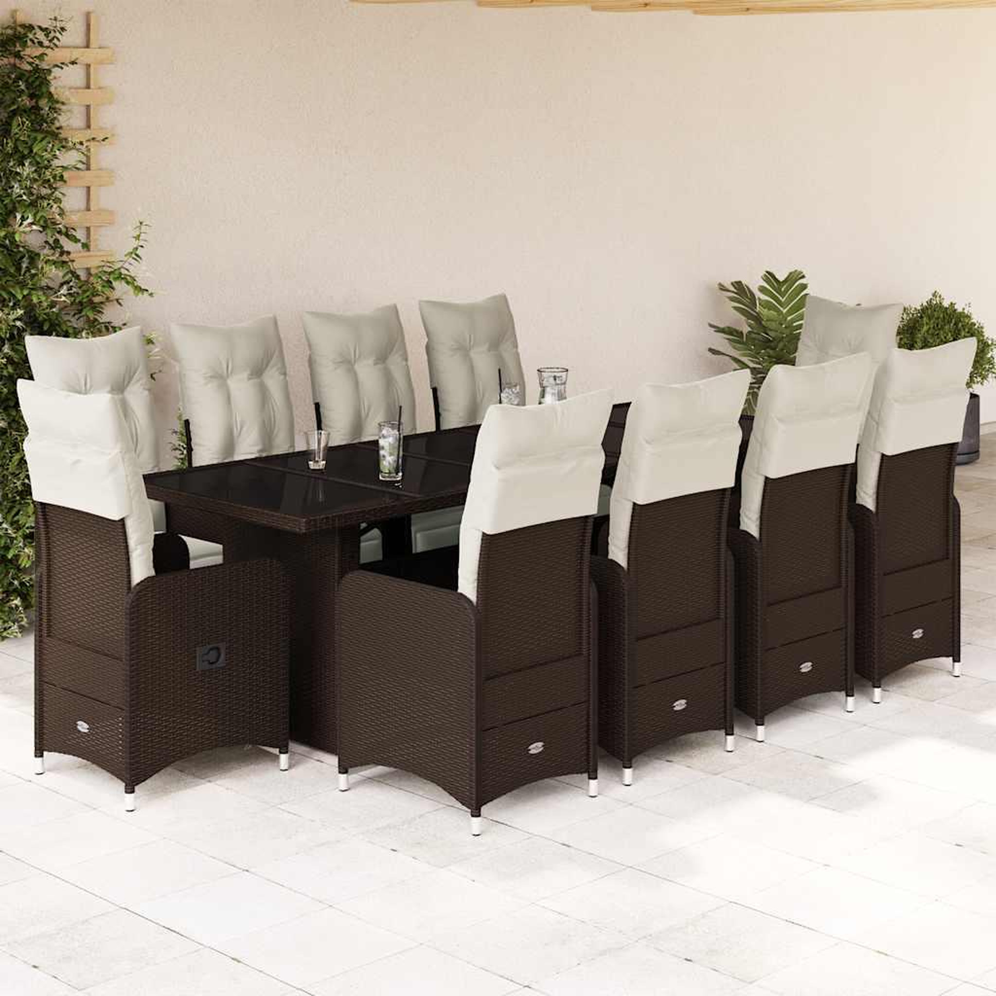 VIDAXL Ensemble de bistro de jardin 11 pcs coussins marron poly rotin