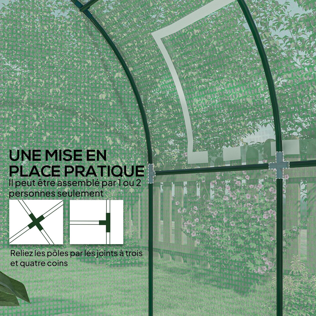 OUTSUNNY Serre tunnel 3,24 m² 2 portes zippées 2 fenêtres maillées acier PE haute densité 135 g/m² vert