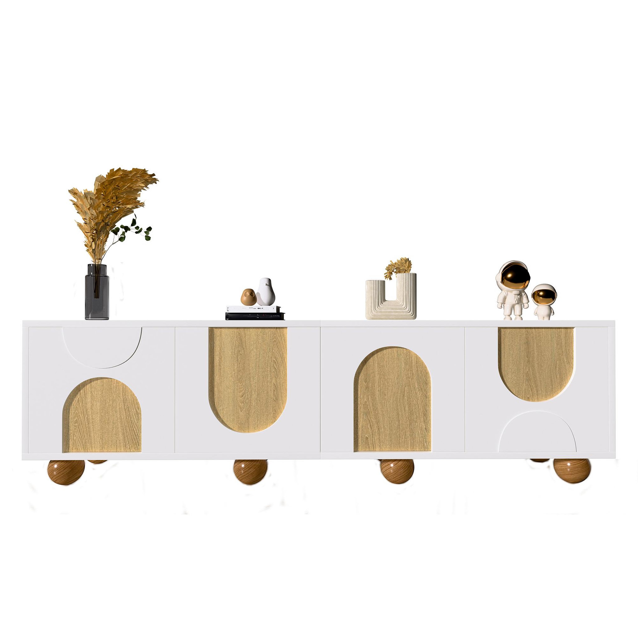 MERAX Meuble tv blanc+naturel 175 cm mdf