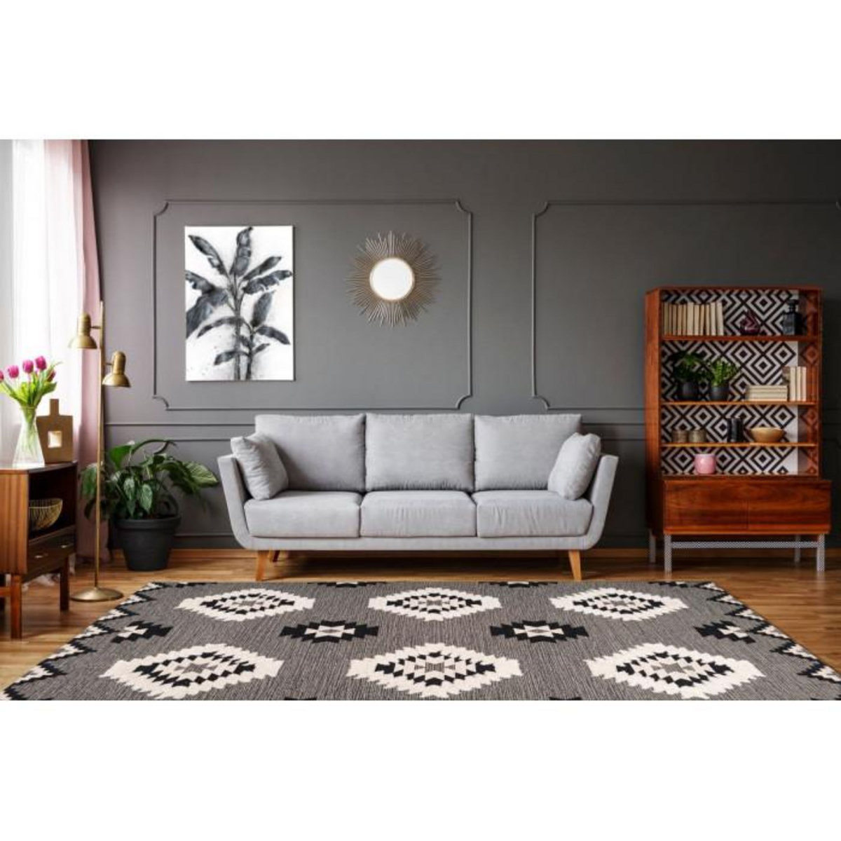 Paris Prix Tapis Ethnique à Poils Courts  Ethnie  Gris