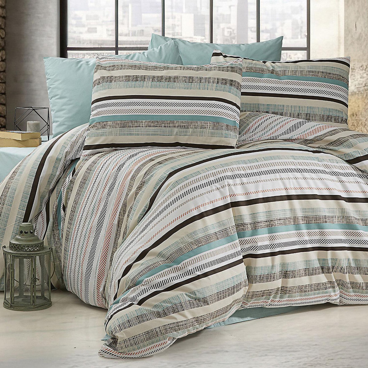 Home collection Parure housse de couette 100% coton 57 fils imprimé Terrina vert