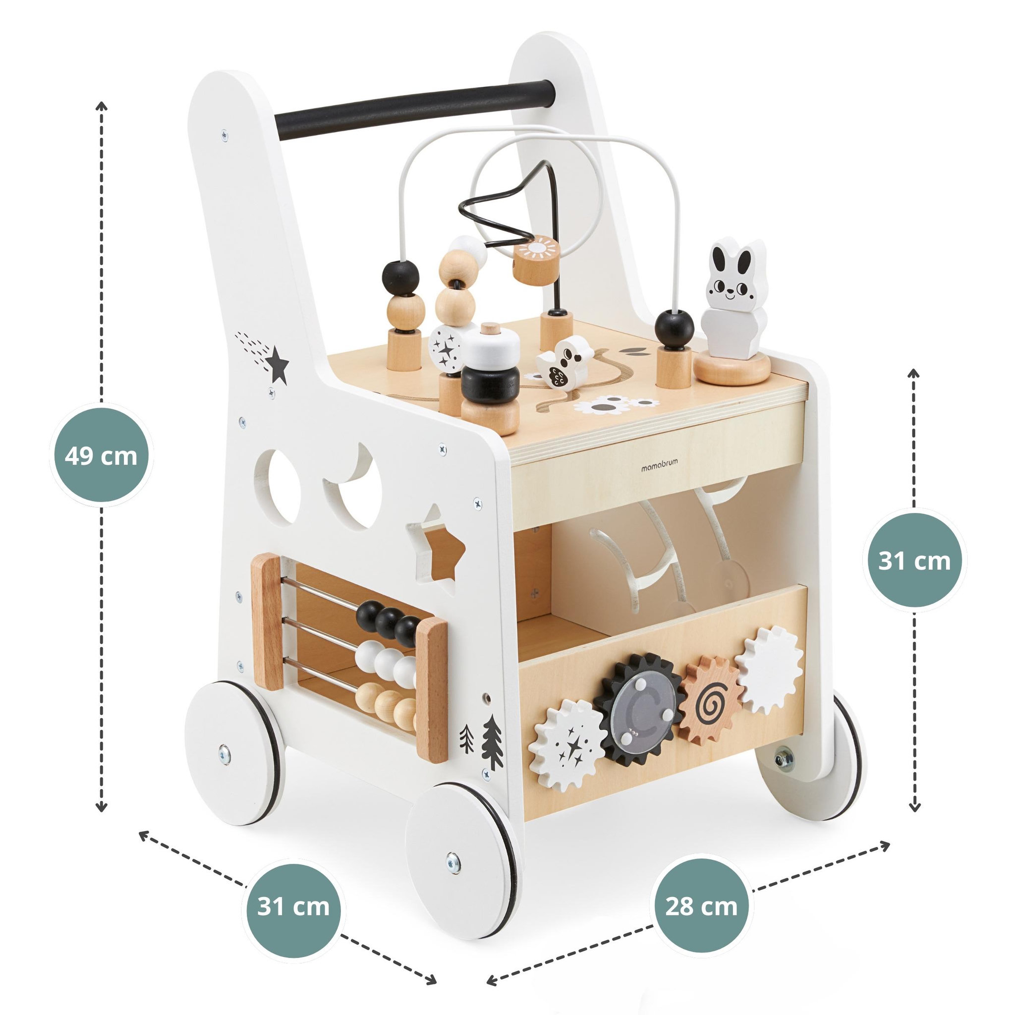 Voir la diapositive 4 : MAMABRUM Poussette Déambulateur en Bois 6-en-1 avec Table Éducative et Jeux d'Éveil