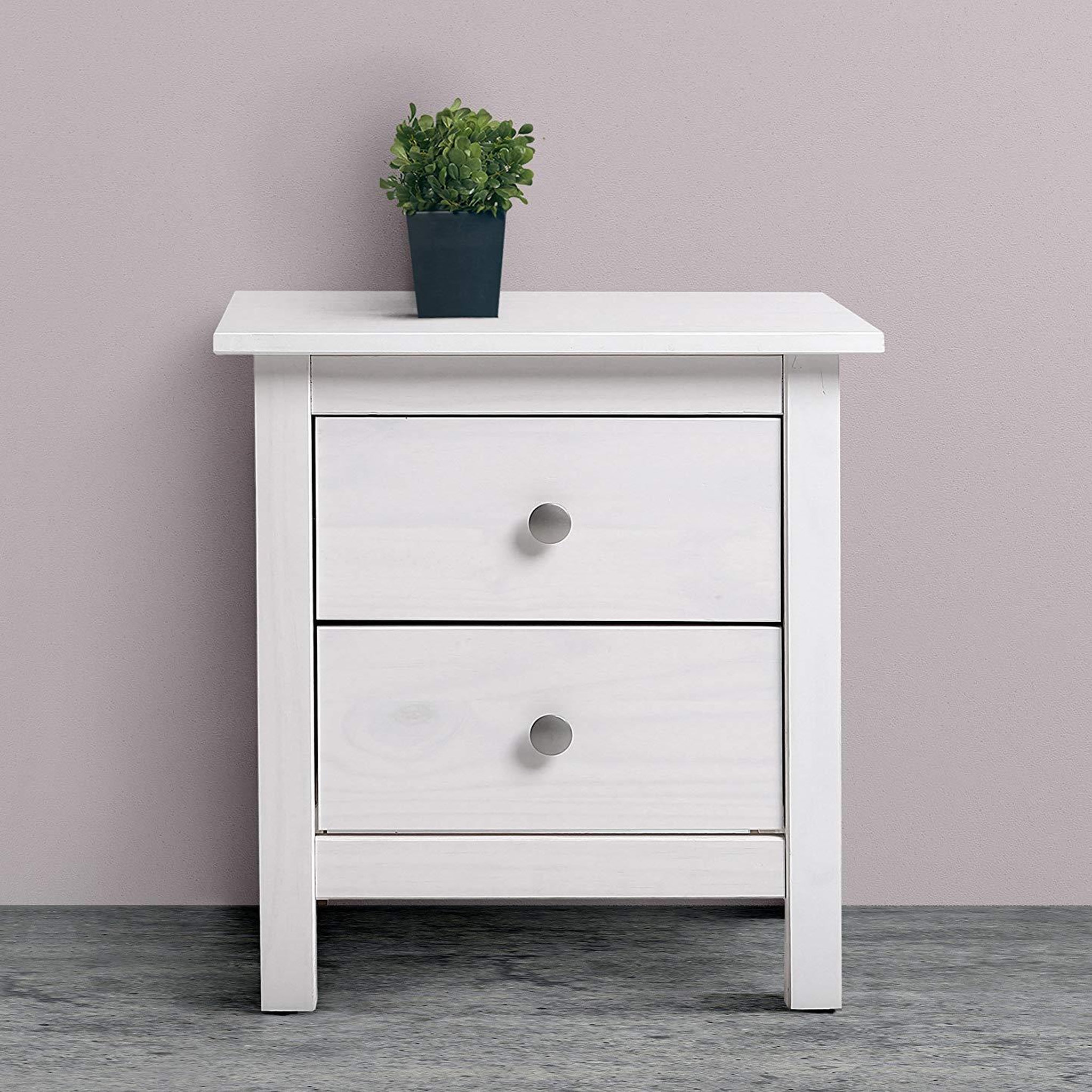 Voir la diapositive 5 : VS VENTA-STOCK Table Chevet 2 tiroirs Betty Blanc, Fabriqué en Bois de pin Massif