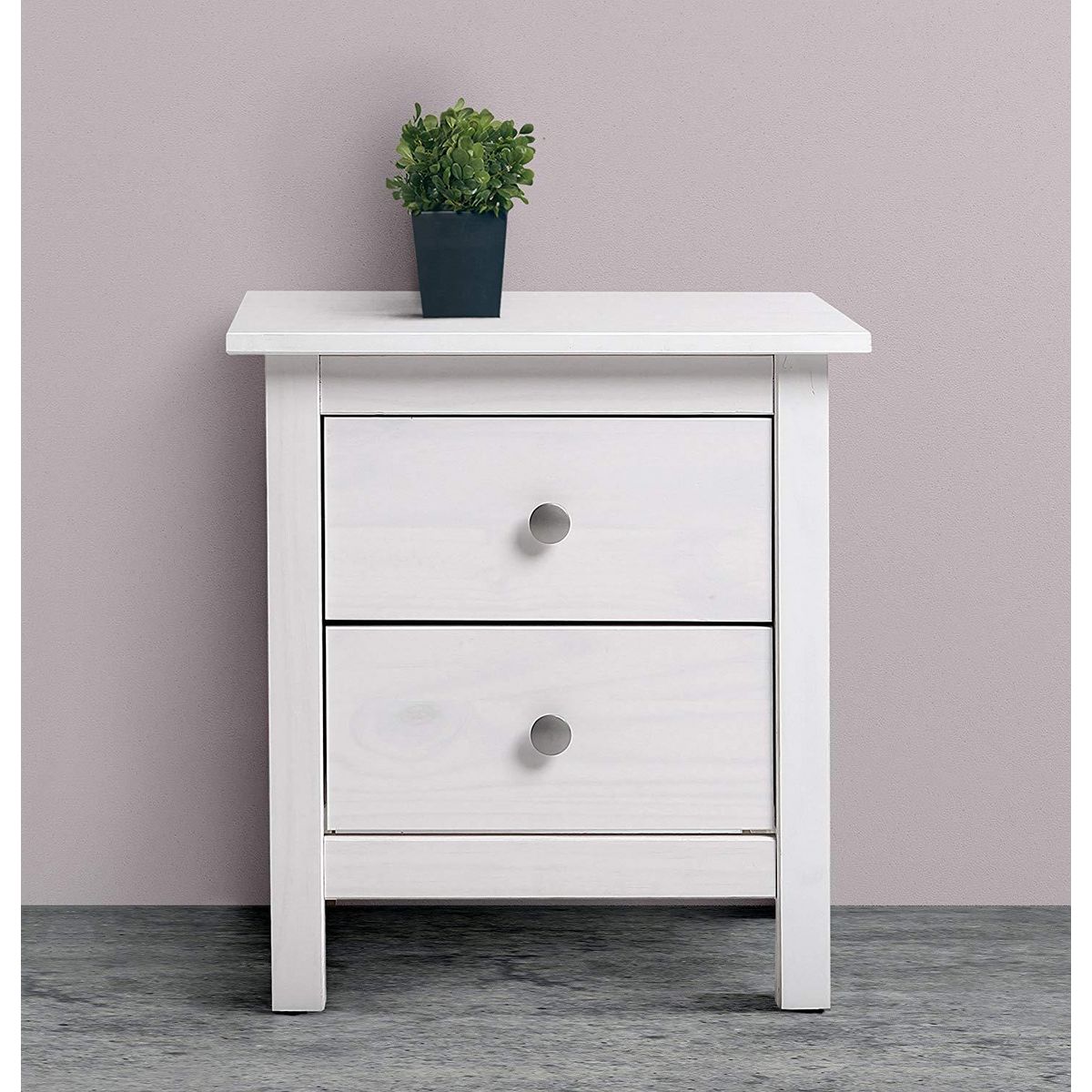 VS VENTA-STOCK Table Chevet 2 tiroirs Betty Blanc, Fabriqué en Bois de pin Massif