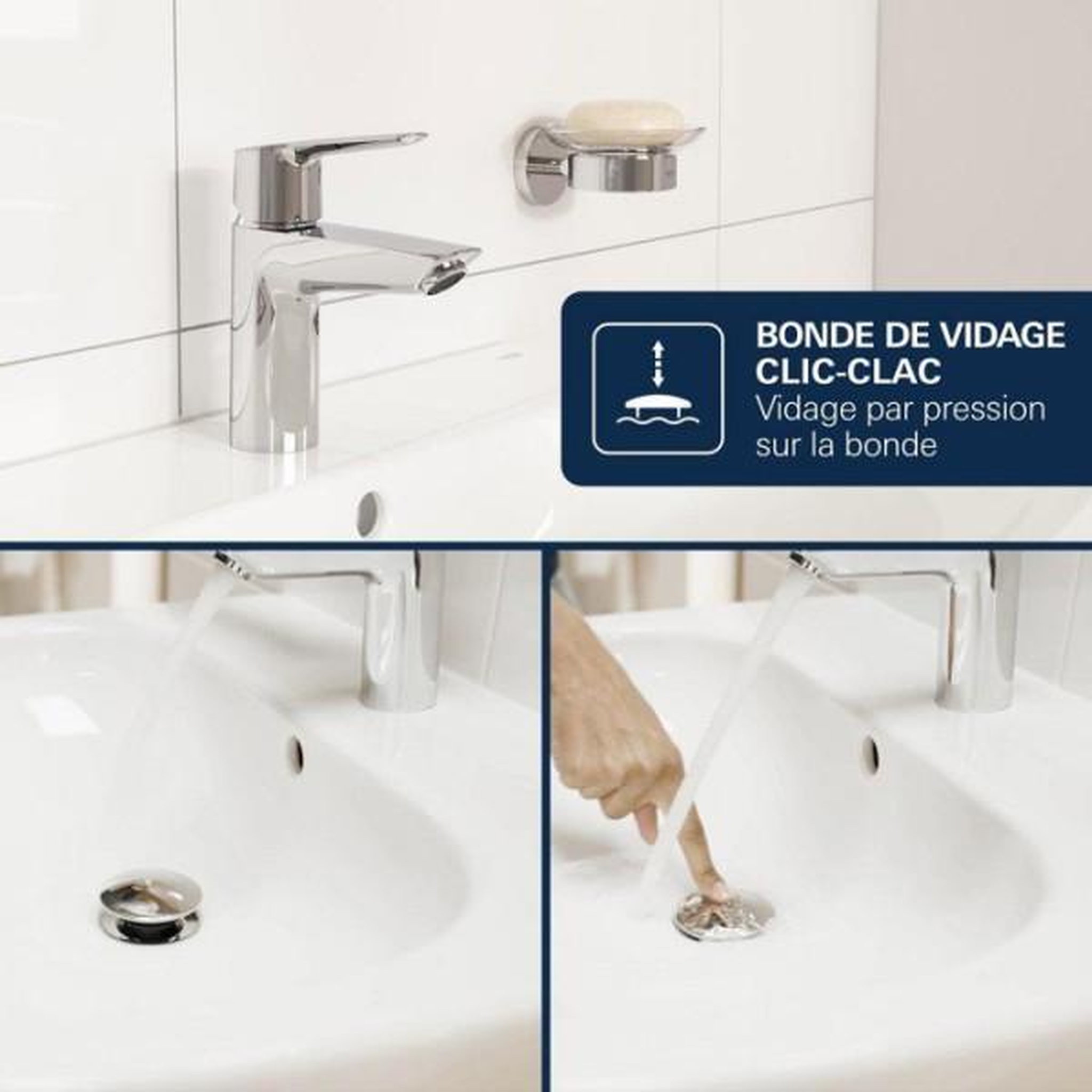 Voir la diapositive 6 : Grohe Mitigeur de lavabo - grohe dice - taille s - cartouche ch3 & vidage clic-clac - chrome