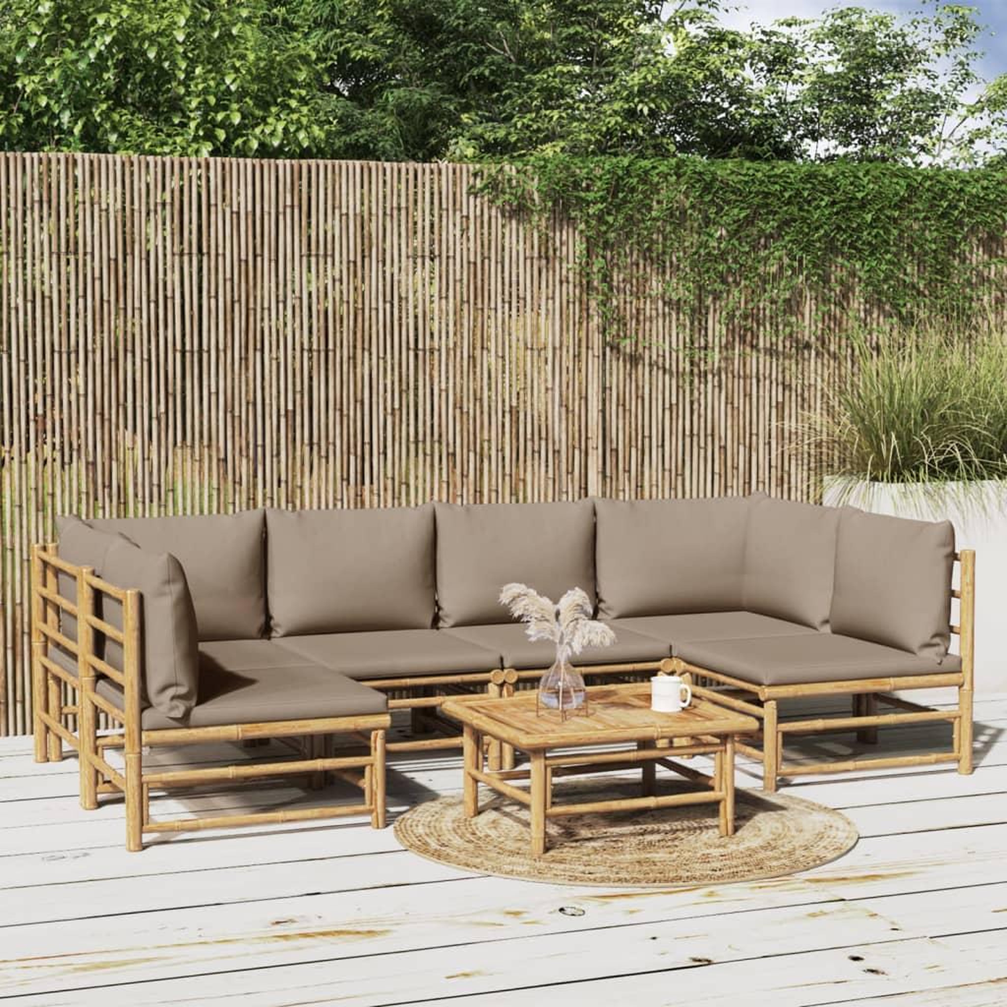 Voir la diapositive 1 : VIDAXL Salon de jardin 7 pcs avec coussins taupe bambou