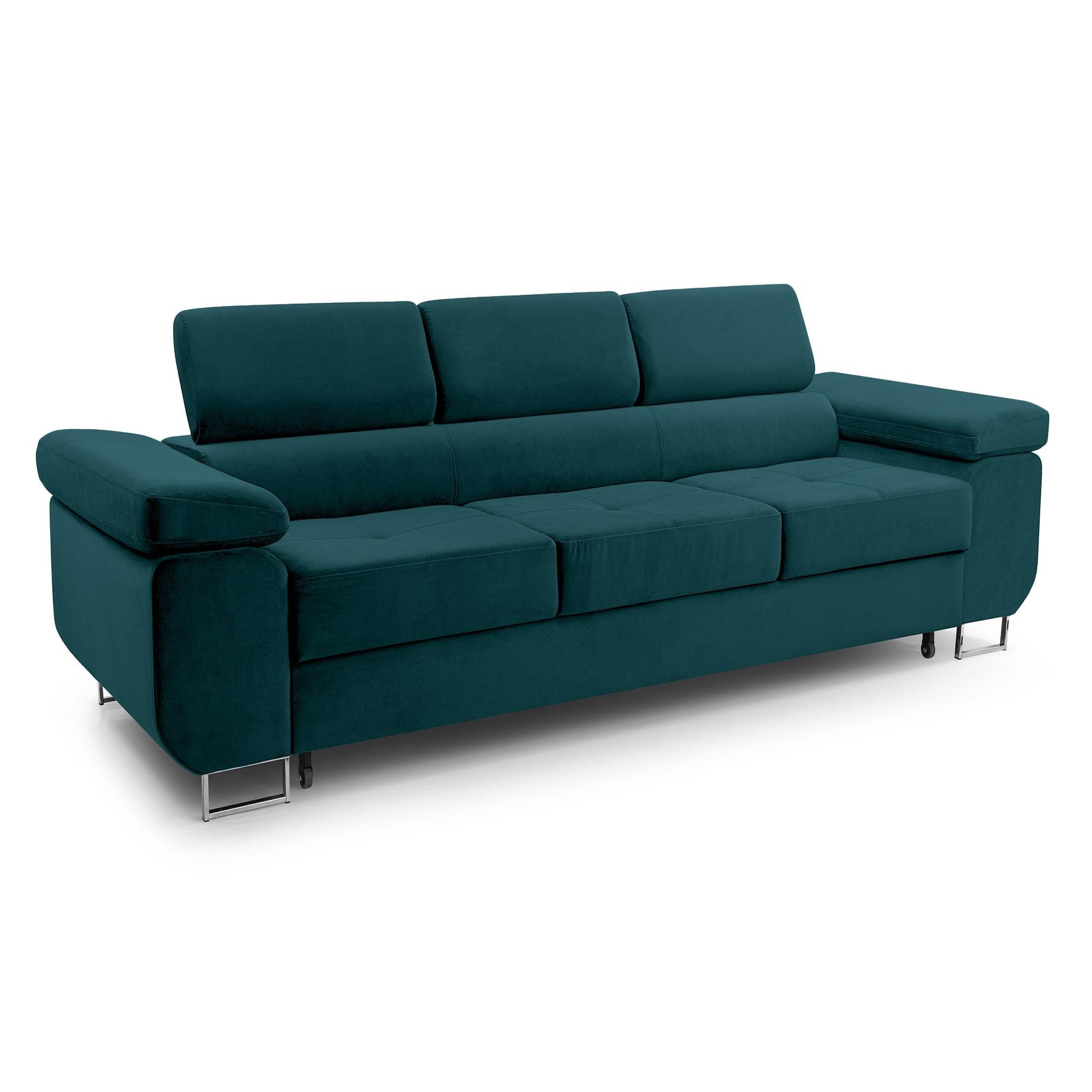 Voir la diapositive 3 : BEST MOBILIER Pablo - canapé 3 places - convertible avec têtières réglables - en velours