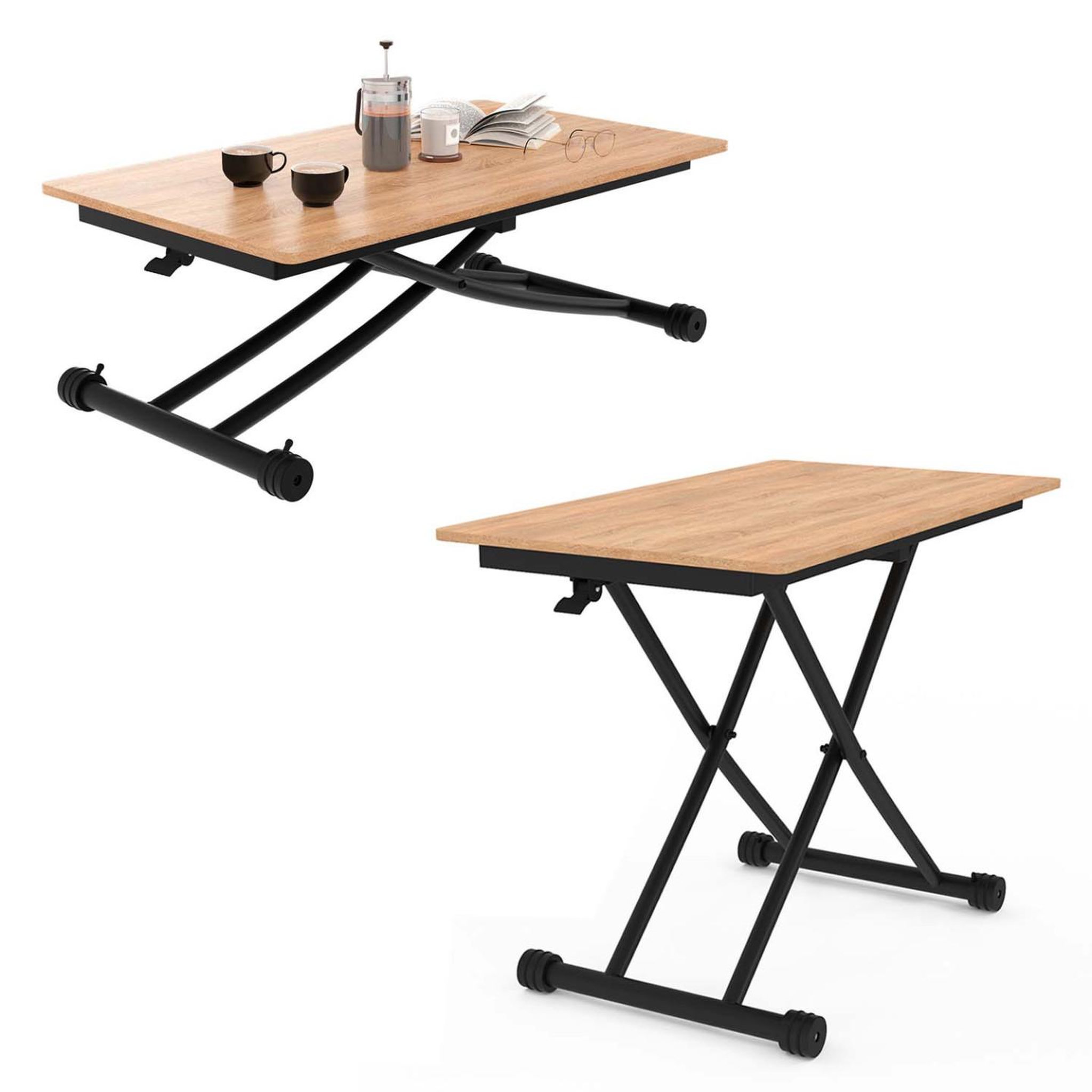 Voir la diapositive 4 : ID MARKET Table basse fixe relevable en table à manger rectangulaire urbana 100 cm bois et noir design industriel