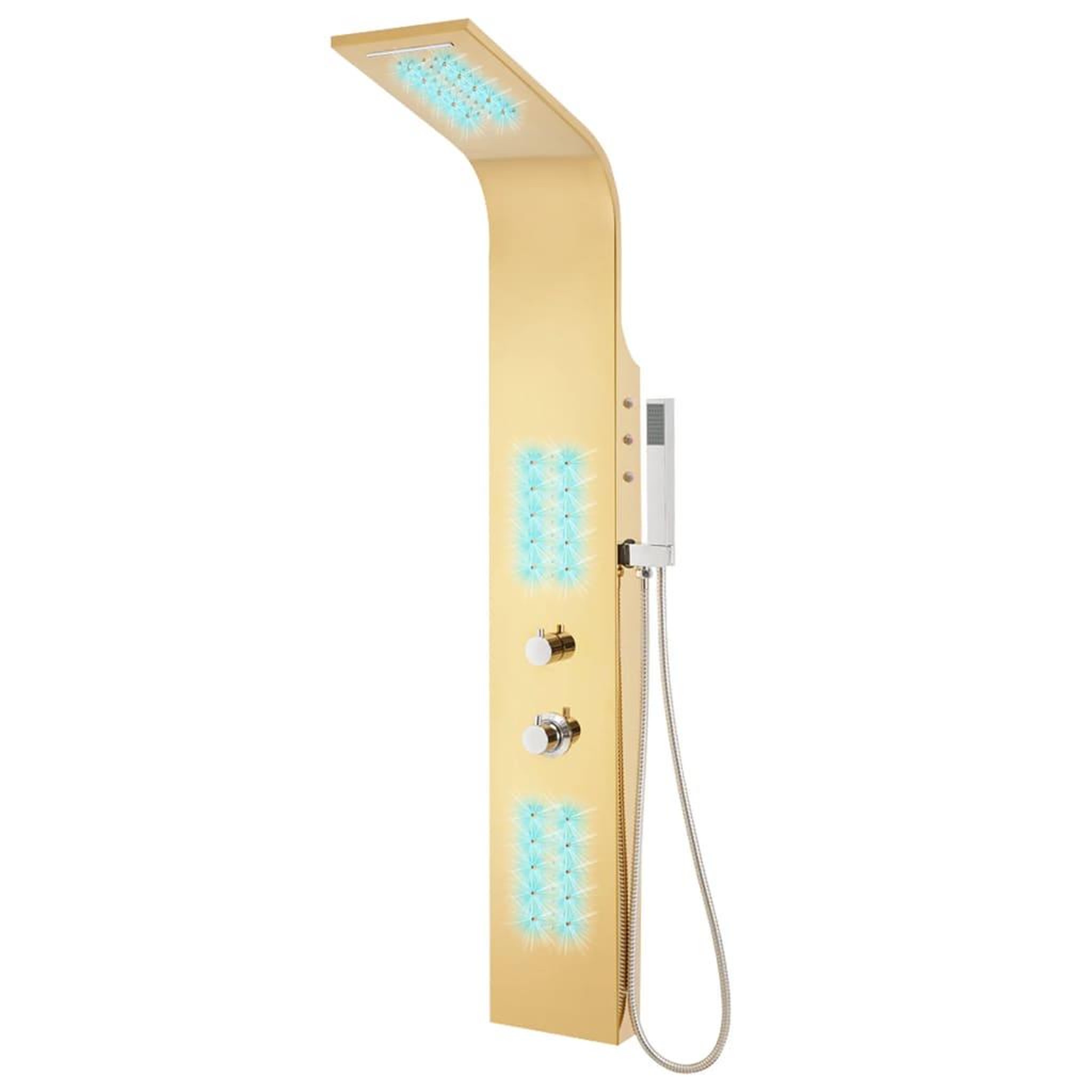 Voir la diapositive 3 : VIDAXL Systeme de panneau de douche acier inoxydable dore incurve