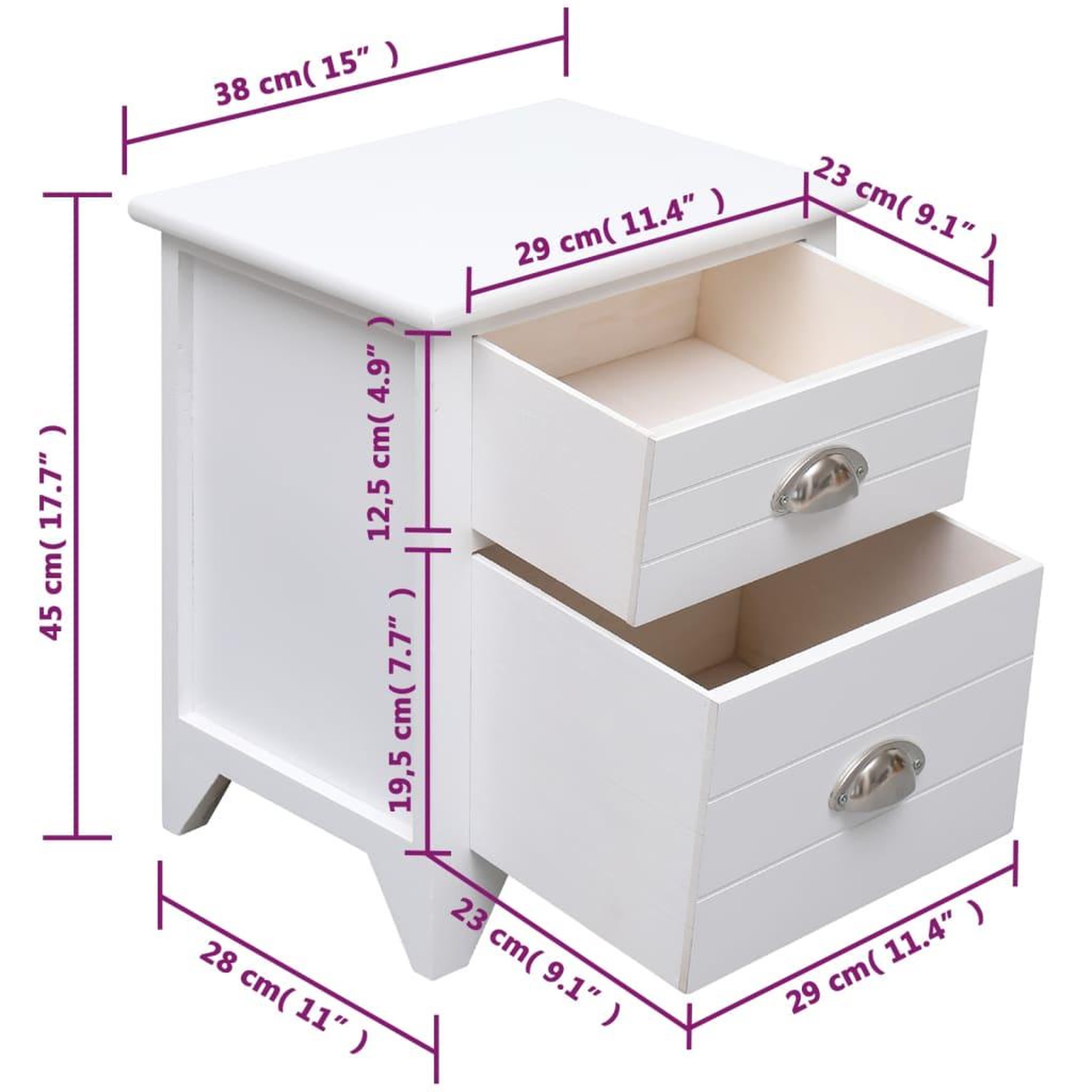 Voir la diapositive 6 : VIDAXL Table de chevet Blanc 38x28x45 cm Bois de Paulownia