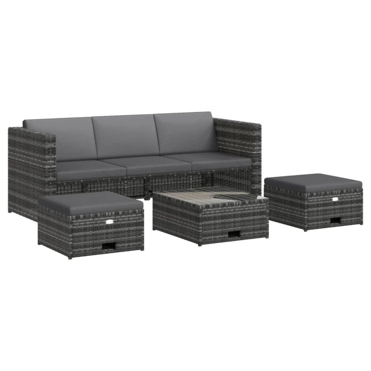 VIDAXL Salon de jardin 4 pcs avec coussins resine tressee gris