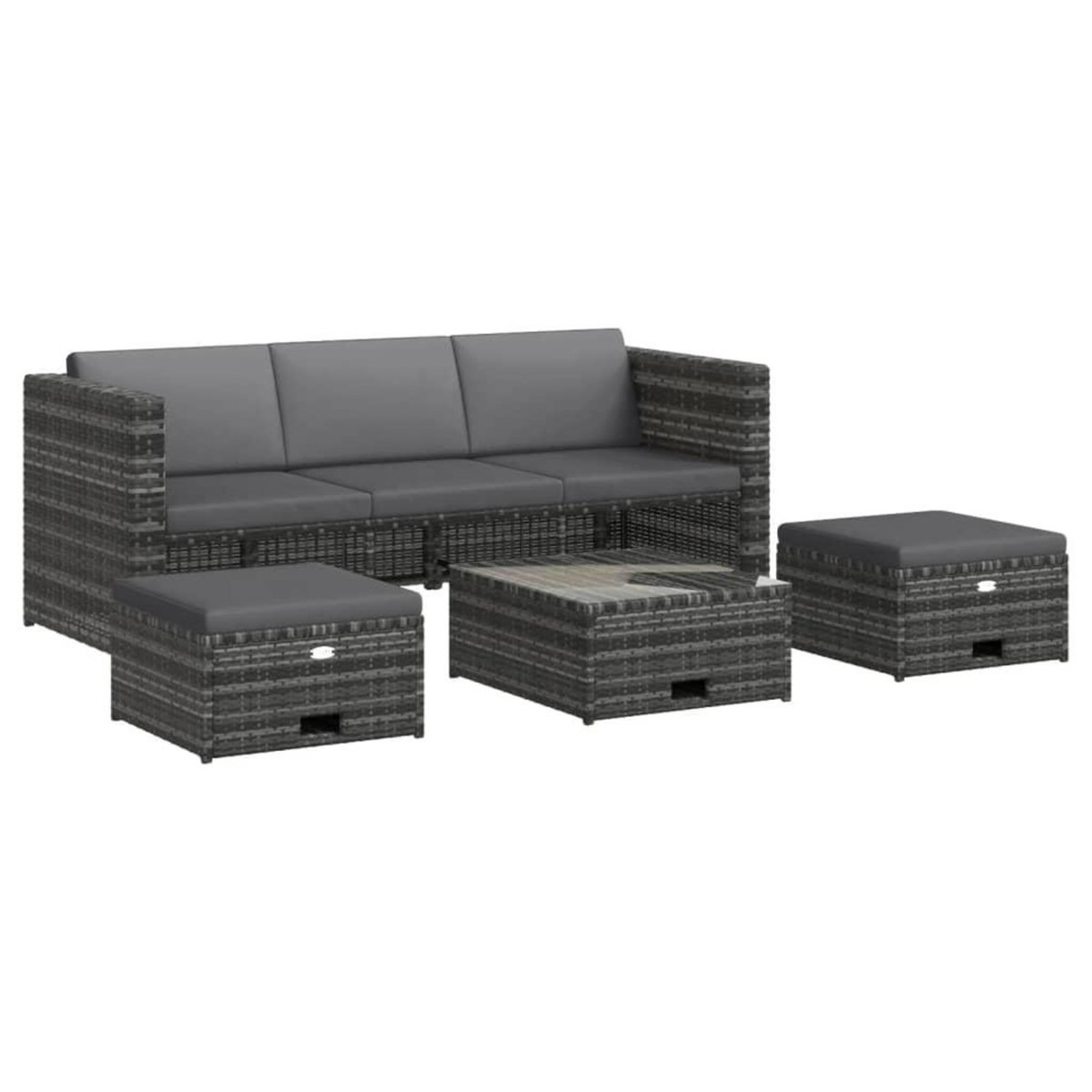 VIDAXL Salon de jardin 4 pcs avec coussins resine tressee gris