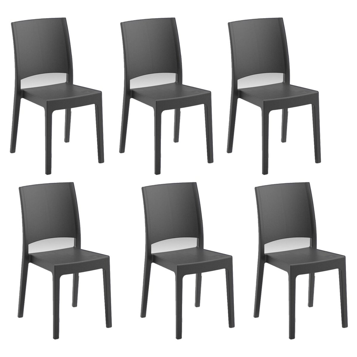 ARETA Lot de 6 chaises - Résine - Gris anthracite - FLORA