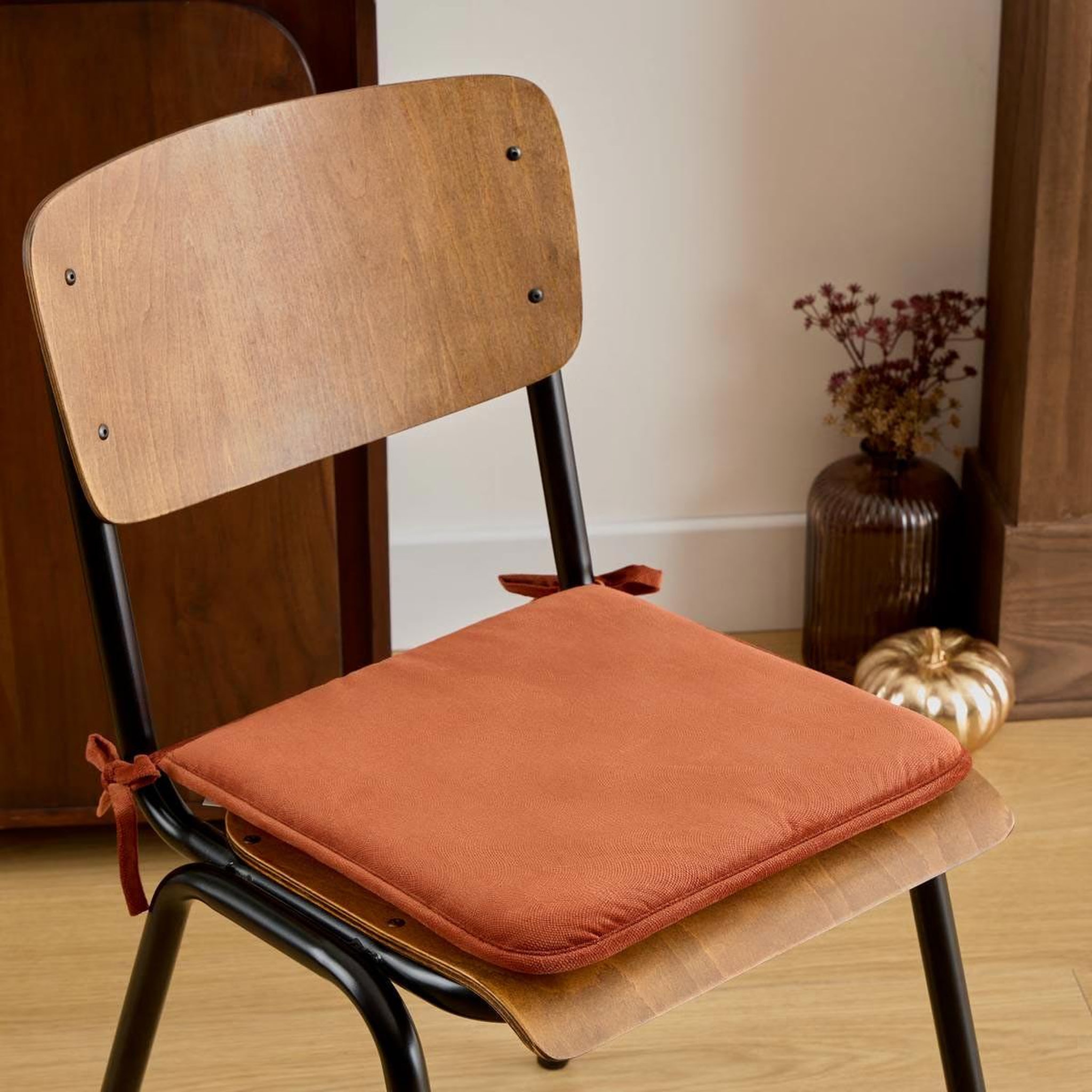 Voir la diapositive 4 : ATMOSPHERA Galette de chaise uni  lilou  38x38cm terracotta