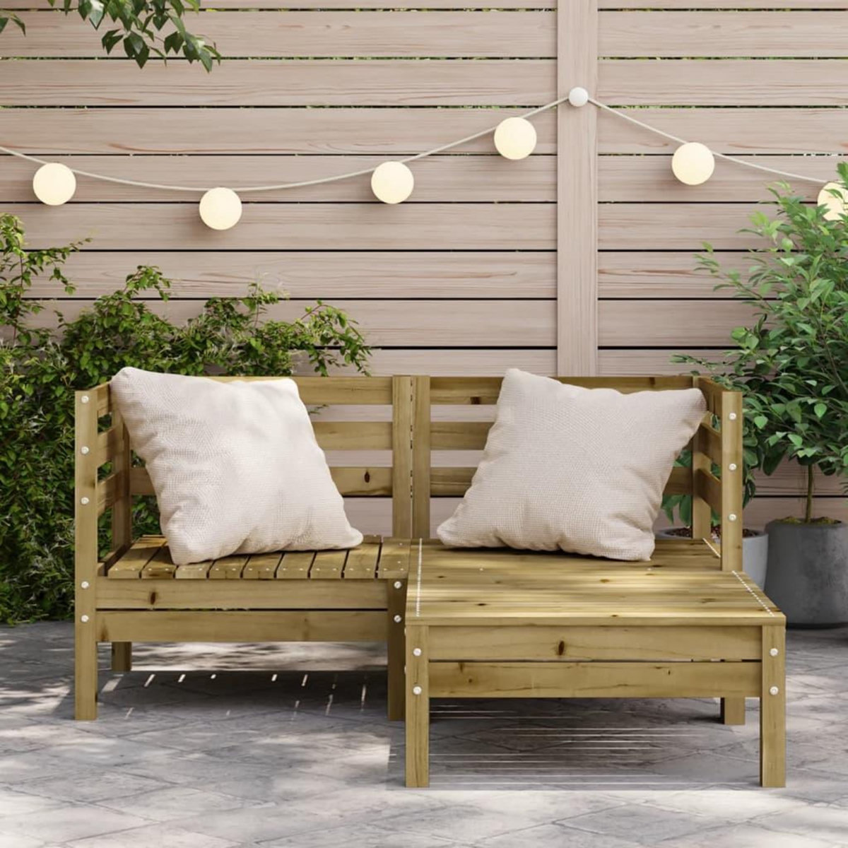 VIDAXL Canape de jardin 2 places avec repose-pieds bois pin impregne