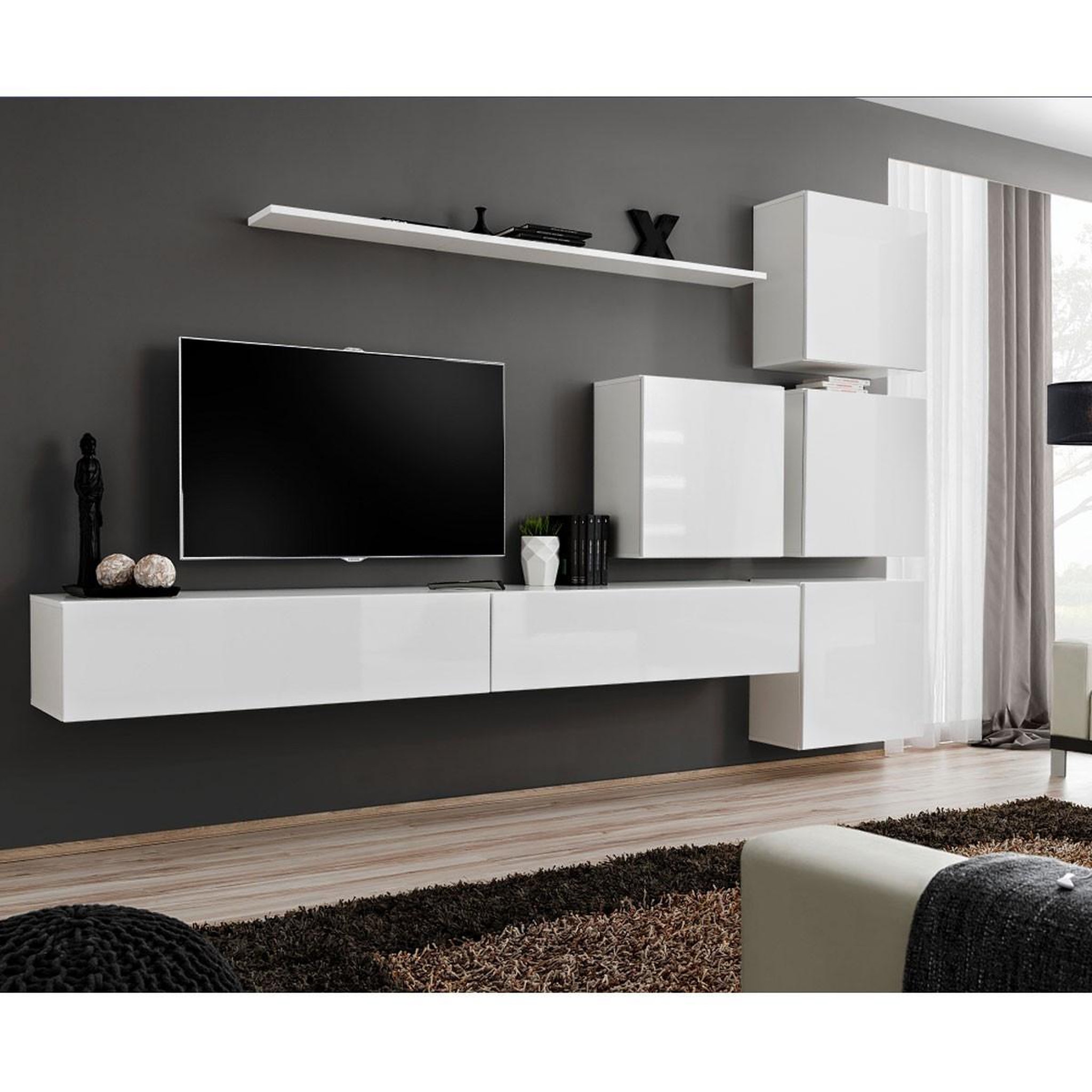 Voir la diapositive 2 : Paris Prix Meuble tv mural design  switch ix  310cm blanc