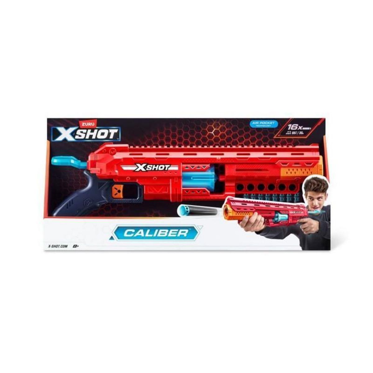 ZURU Lanceur de fléchettes - ZURU - X-SHOT Caliber - Barillet rotatif - Portée 27m - 16 fléchettes incluses