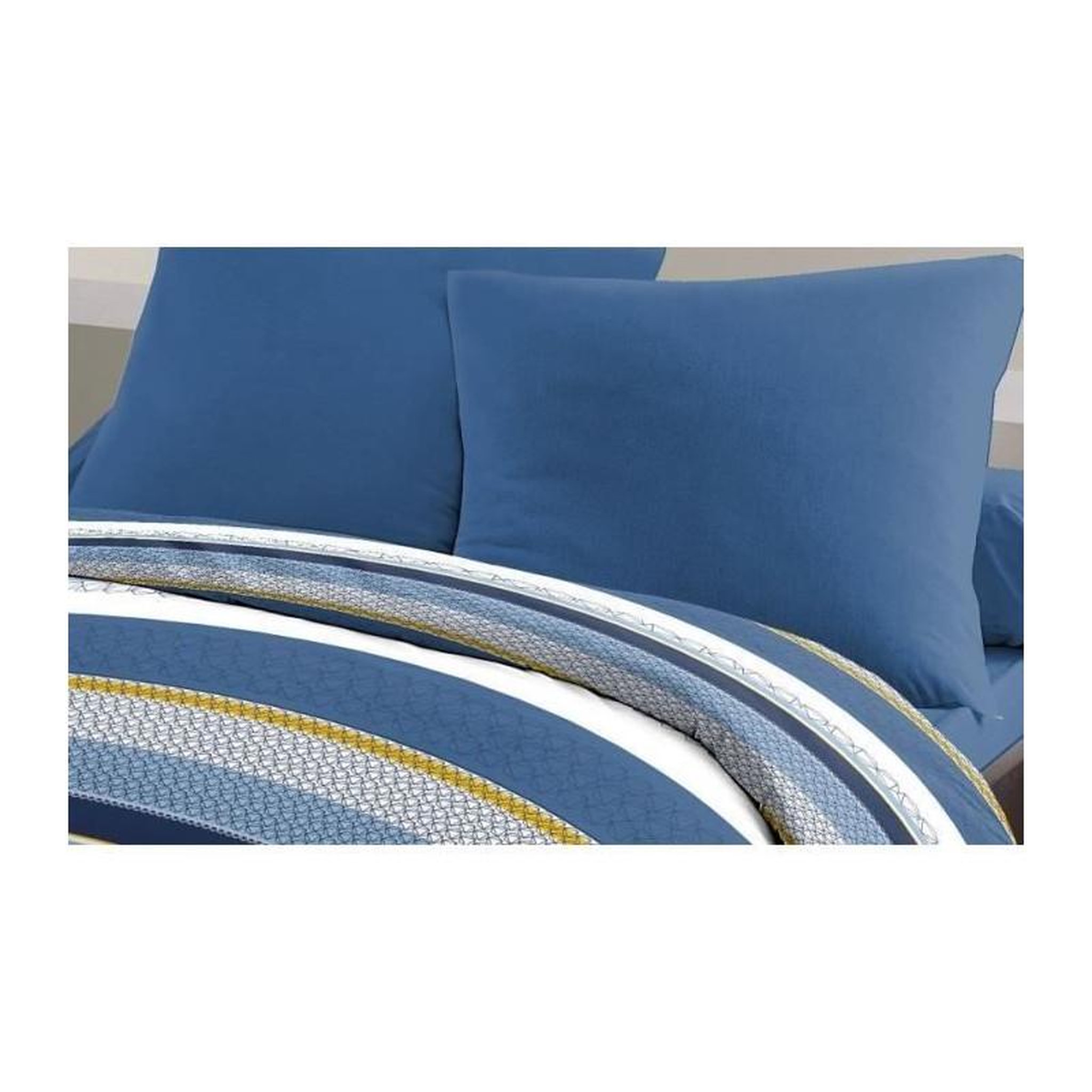 Voir la diapositive 4 : HOME LINGE PASSION Parure de couette microfibre HOME PASSION STANIS - 1 housse de couette 220 x 240 cm + 2 taies d'oreiller 63 x 63 cm - Bleu