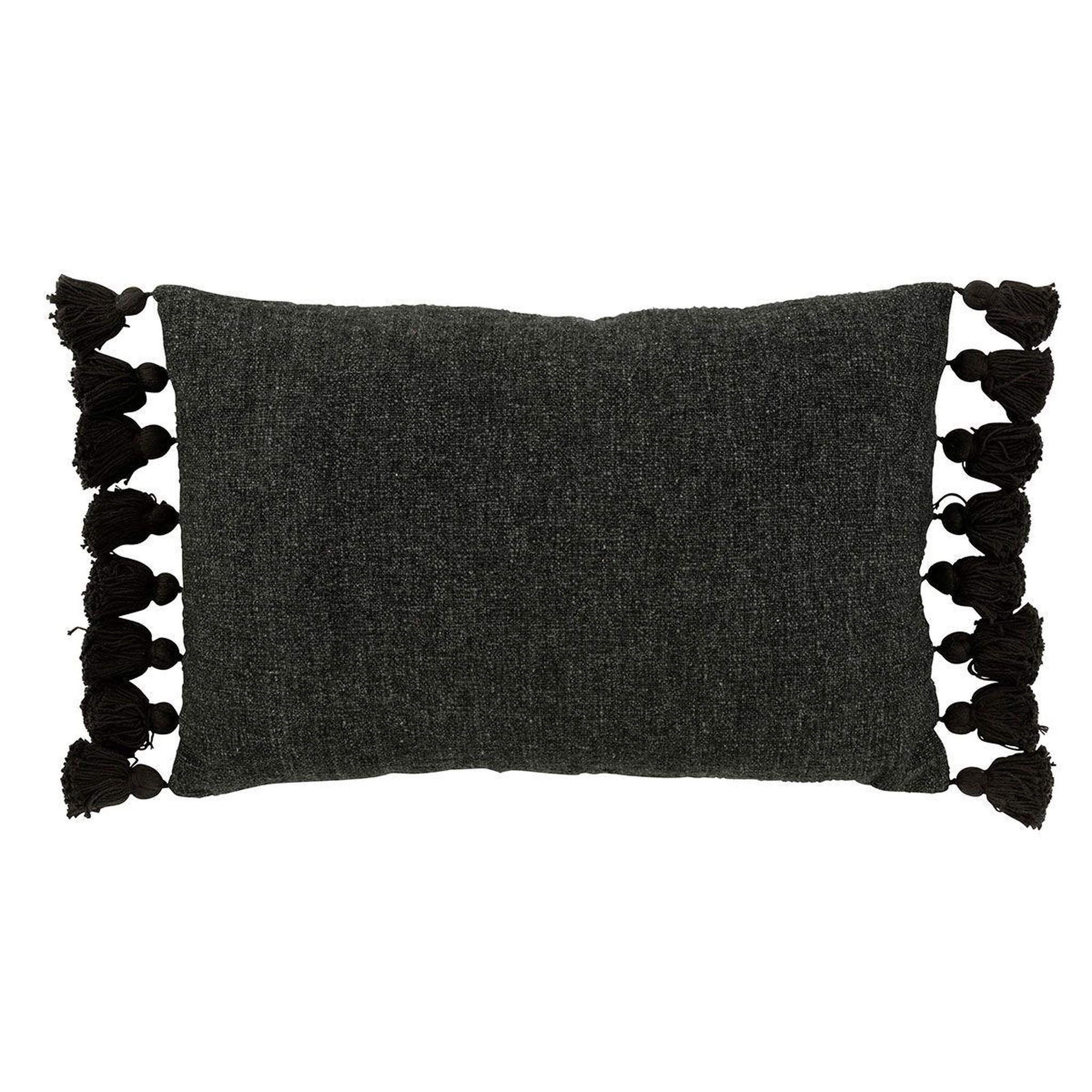 J-LINE Coussin déco pompons  bella  40x59cm noir