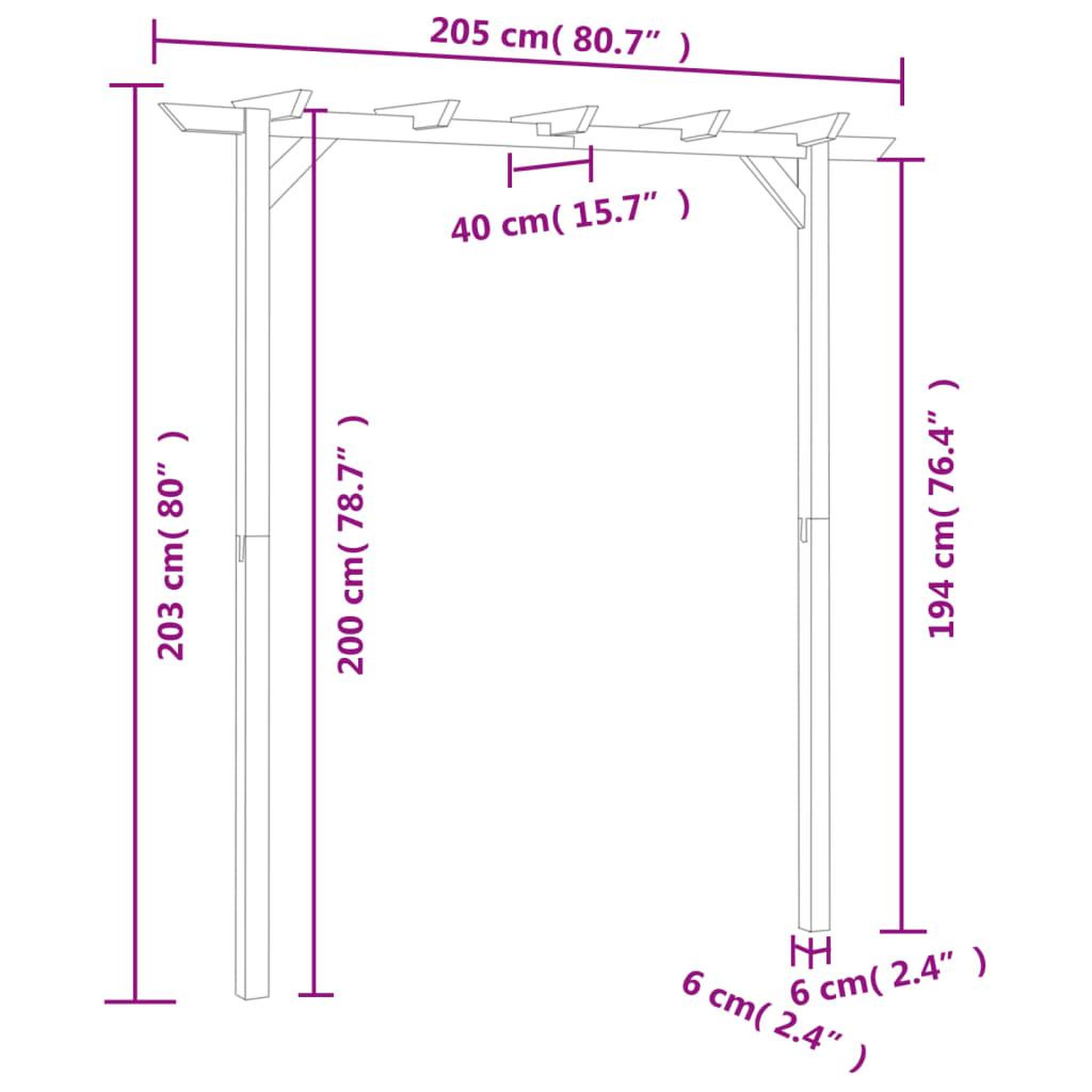 Voir la diapositive 6 : VIDAXL Pergola de jardin 205 x 40 x 203 cm Bois