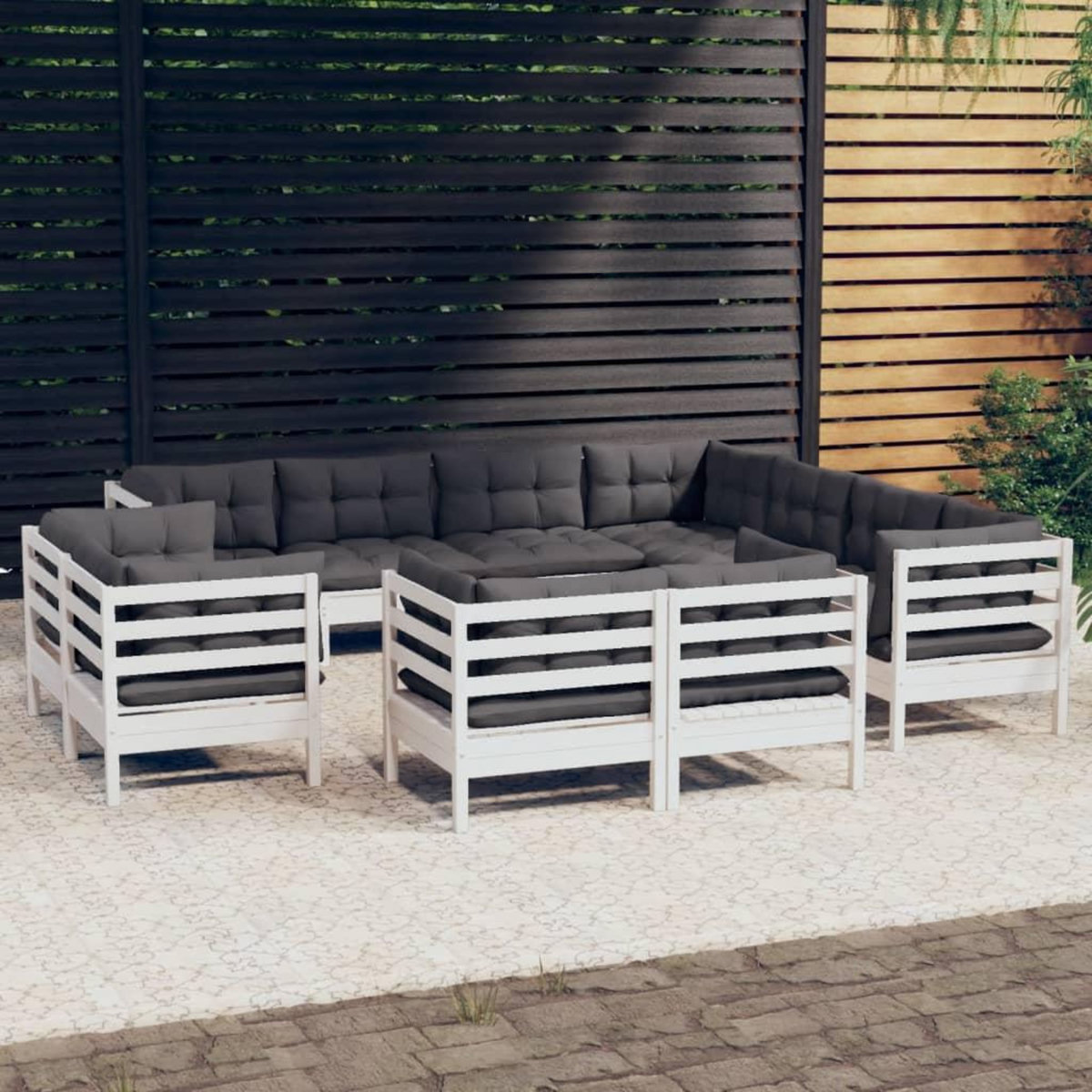 VIDAXL Salon de jardin 11 pcs avec coussins blanc bois de pin solide