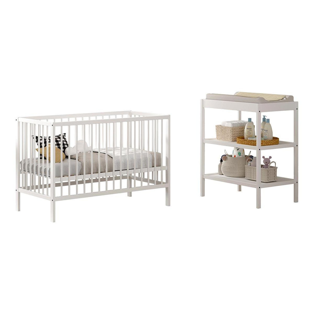 Paris Prix Pack - Lit Bébé & Table à Langer  Dino  60x120cm Blanc