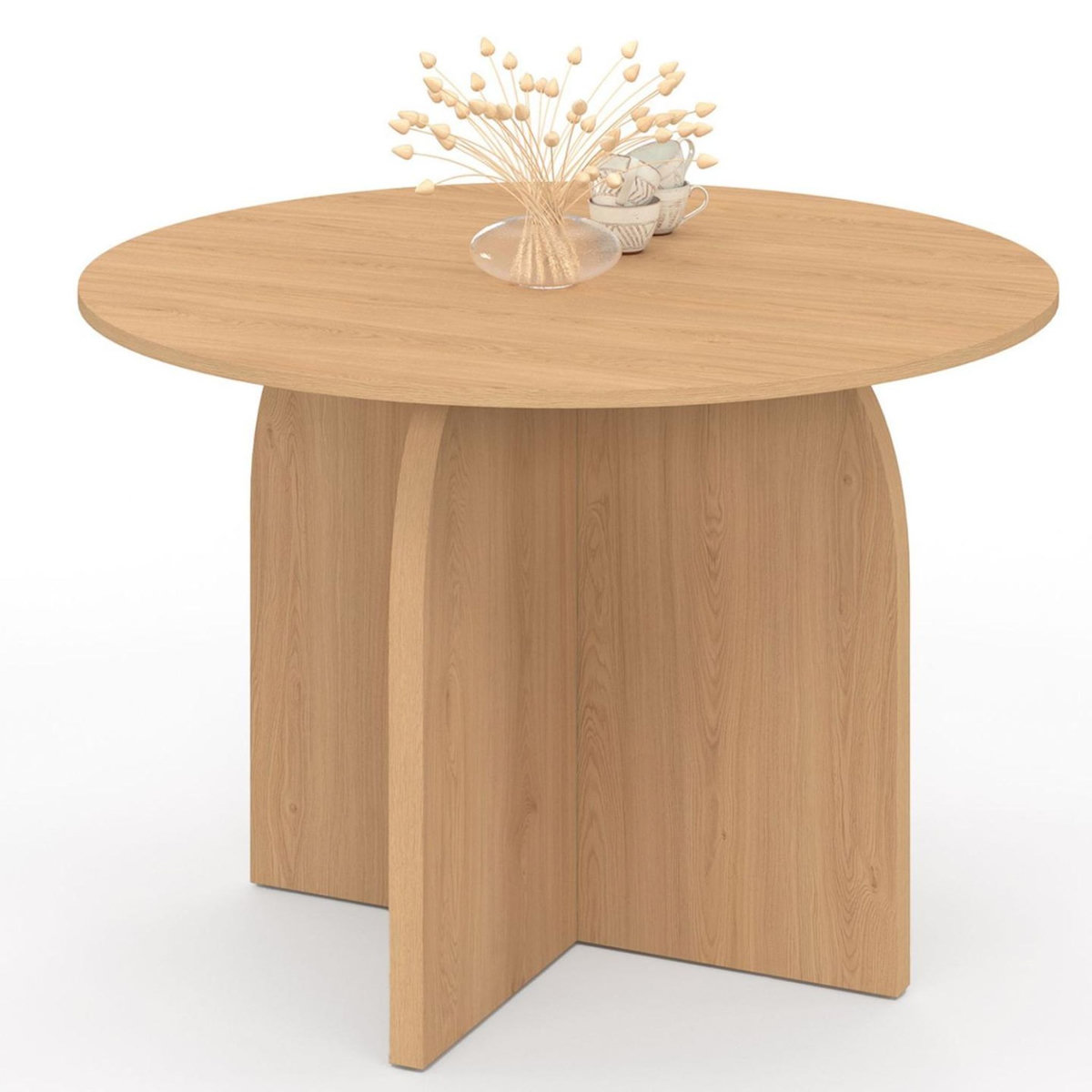 ID MARKET Table à manger fixe ronde ABY 6 personnes bois effet hêtre 110 cm
