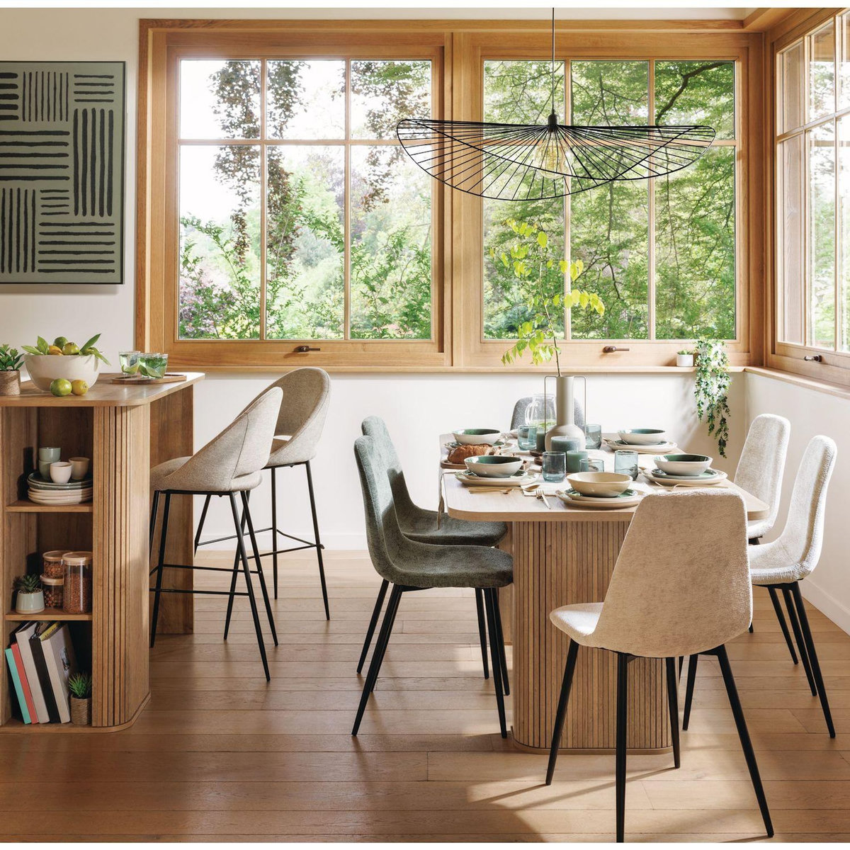 ATMOSPHERA Lot de 4 chaises en tissu chenille et pieds métal TYKA