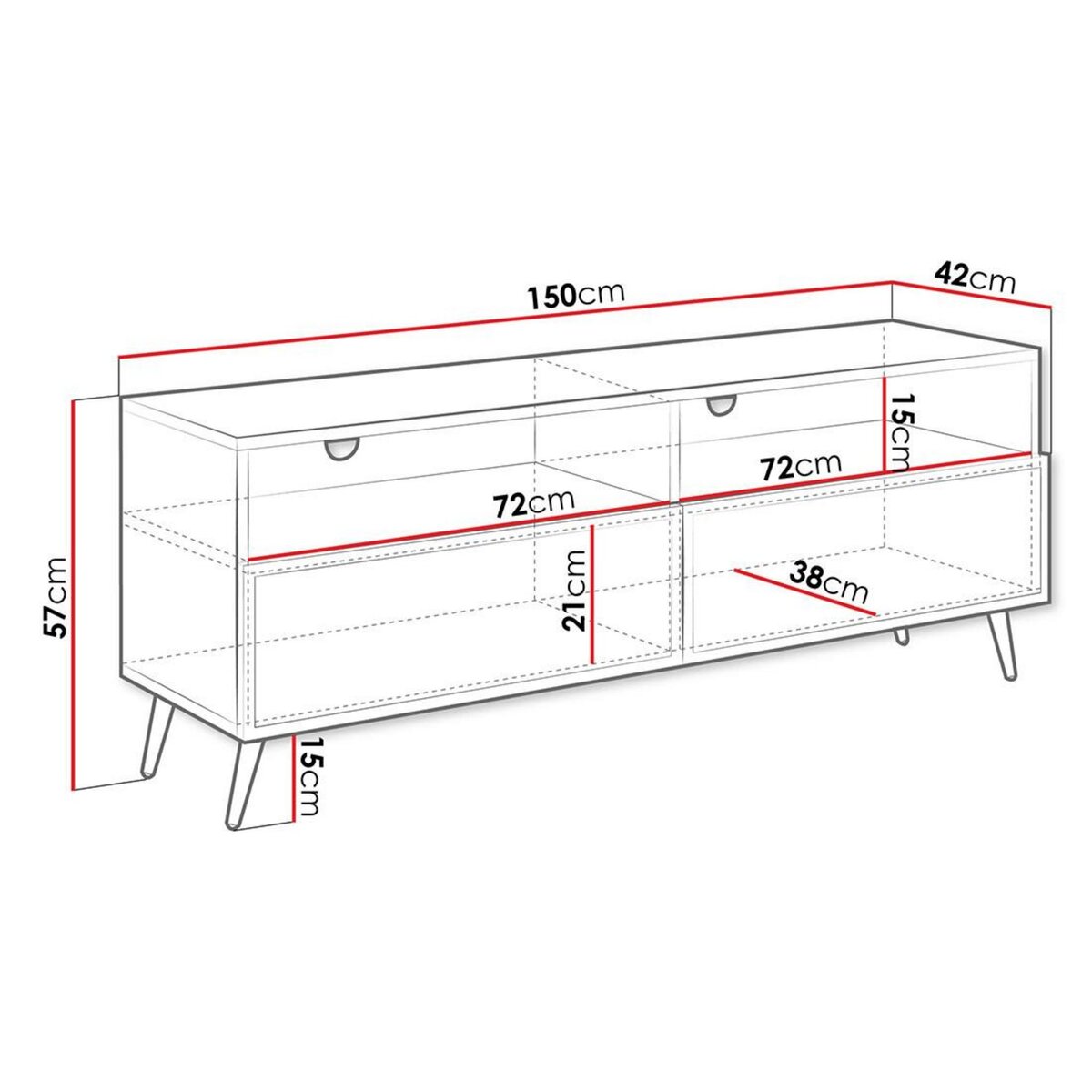 BEST MOBILIER Sorolla - meuble tv - 2 tiroirs et 2 niches - 150 cm