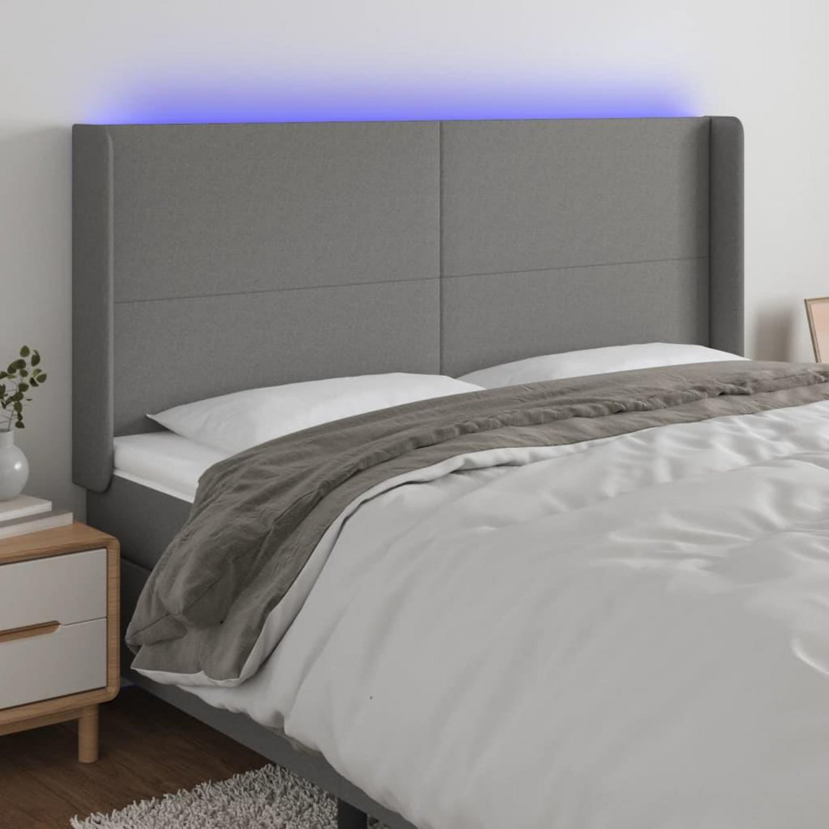 VIDAXL Tete de lit a LED Gris fonce 203x16x118/128 cm Tissu