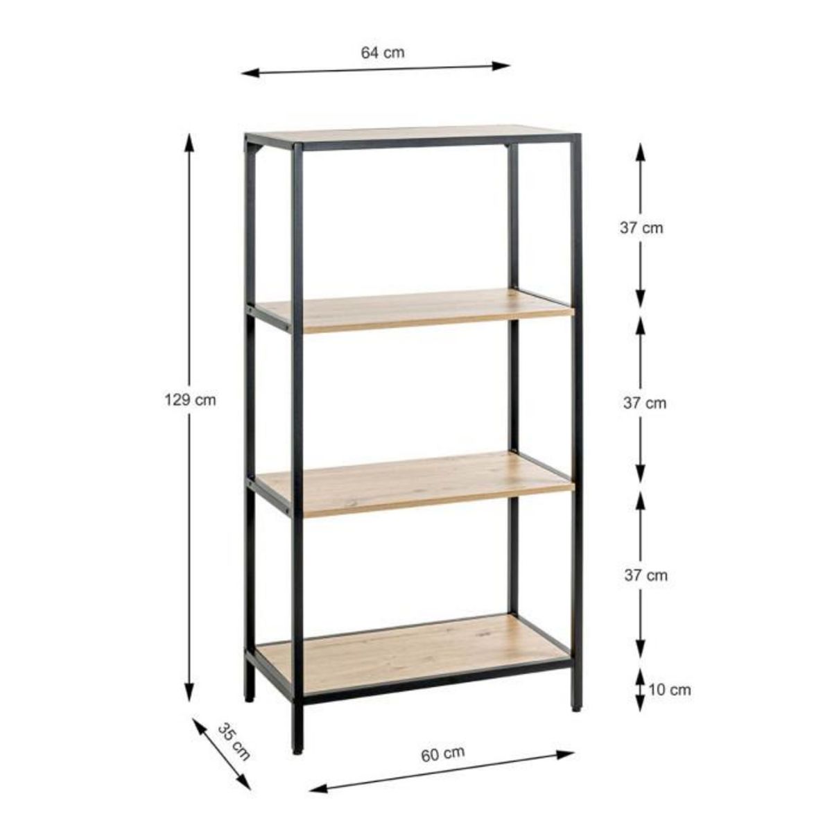 Paris Prix Étagère Bibliothèque 4 Niveaux  Miranda  129cm Chêne & Noir