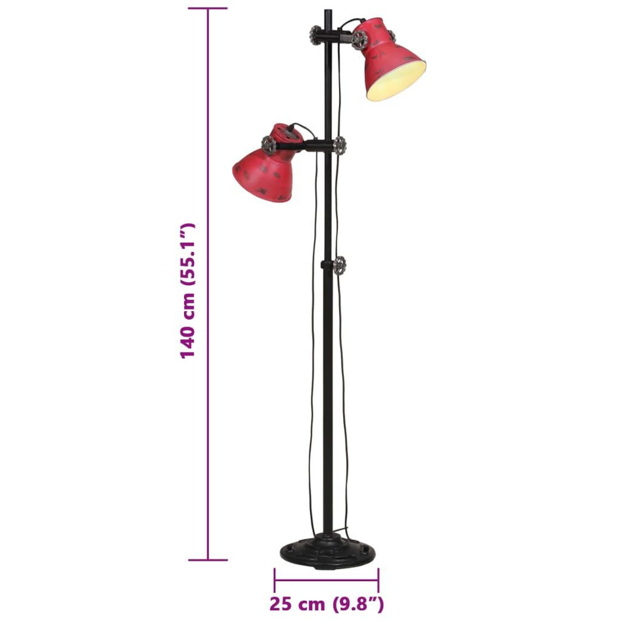 Voir la diapositive 6 : VIDAXL Lampadaire 25 W rouge delave 25x25x90/160 cm E27