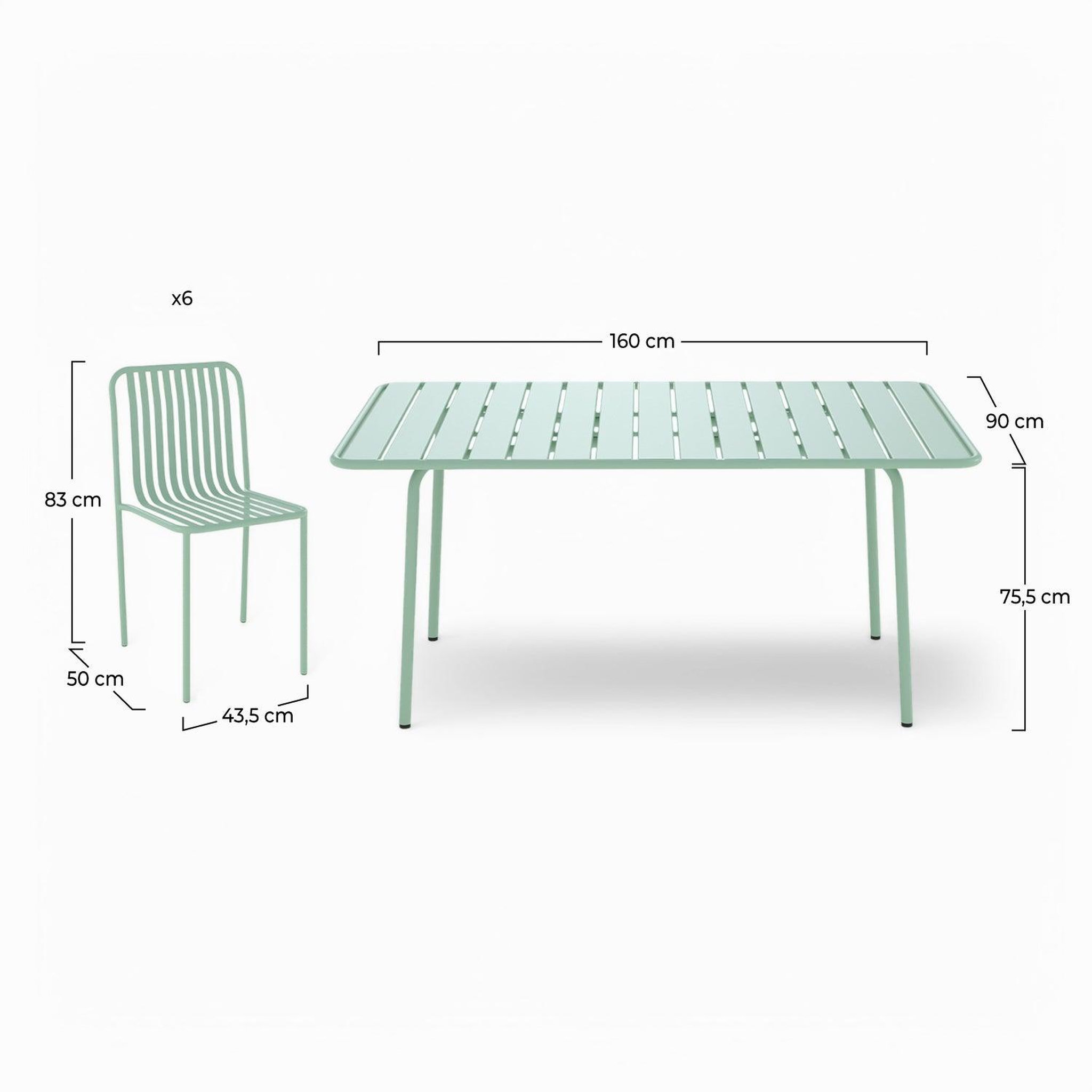 Voir la diapositive 4 : MAISON PAVANE Table et chaises de jardin 6 personnes en métal vert-yumi