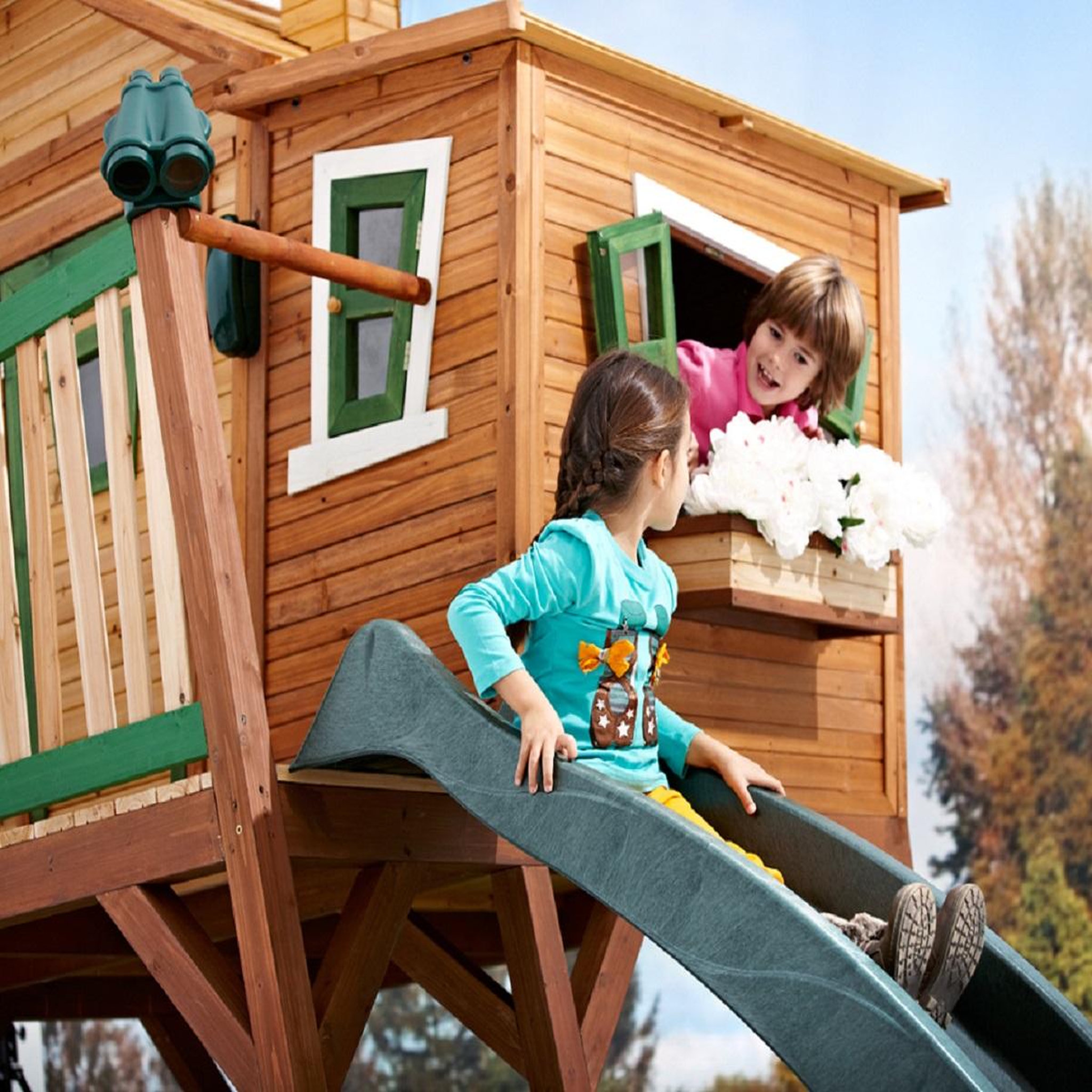 Voir la diapositive 6 : PRAGMA Aire de jeux avec toboggan et bac à sable-Bois- 2,88m