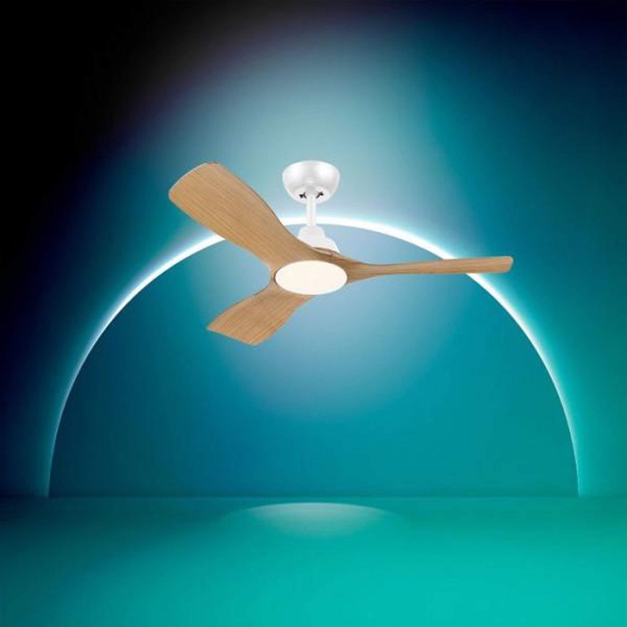 Voir la diapositive 2 : Philips Ventilateur de Plafond - Plafonnier  - Philips - Olas - Pales fixes - Diametre 106 cm - Blanc/Bois - LED intégrée + télécommande