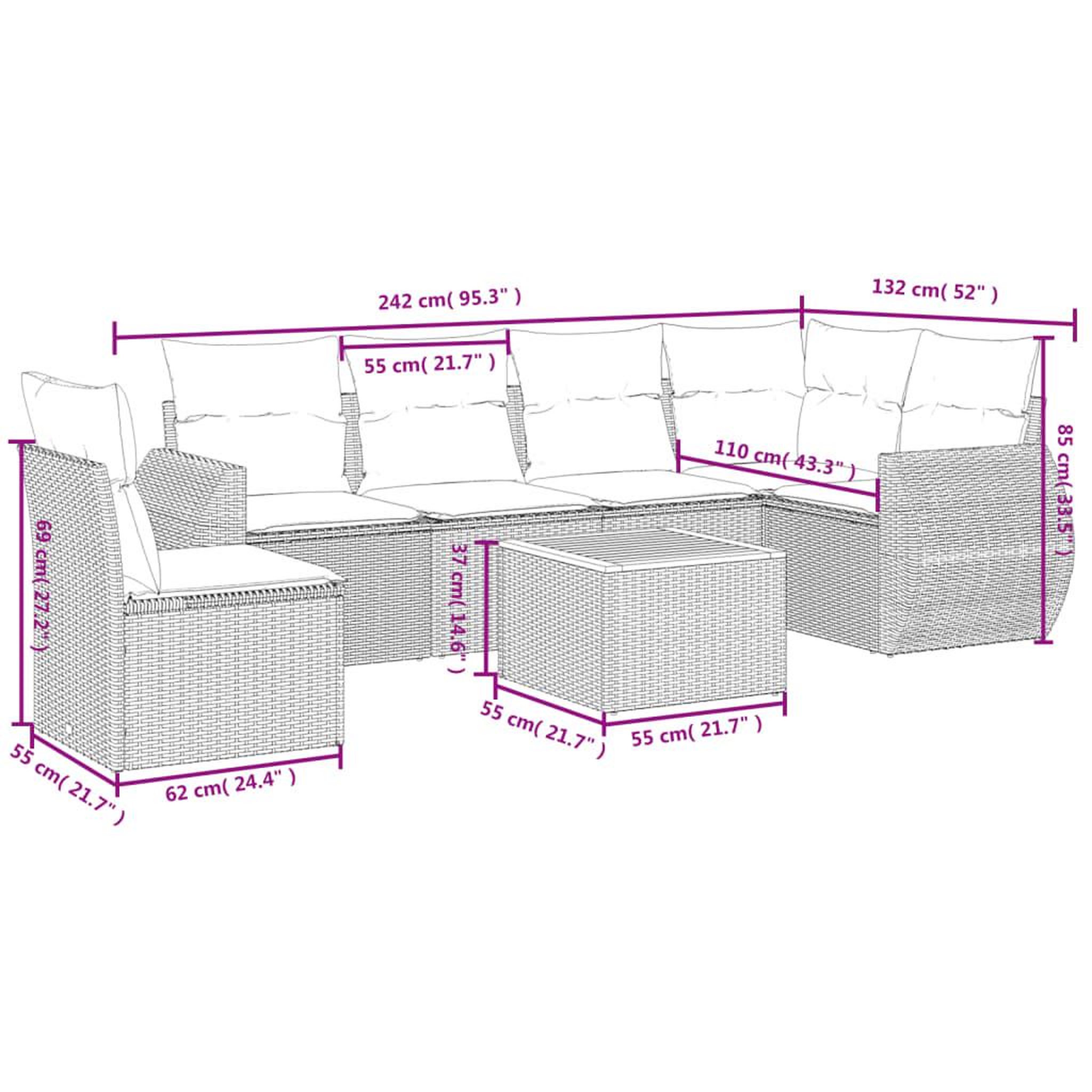 Voir la diapositive 4 : VIDAXL Salon de jardin avec coussins 7 pcs beige resine tressee