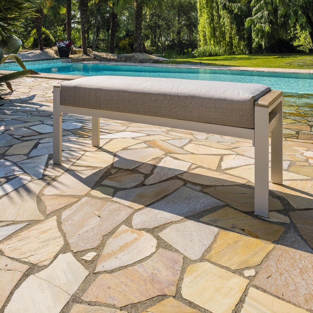 DCB GARDEN Salon de jardin - 7 places - Aluminium - blanc - CAYENNE S3