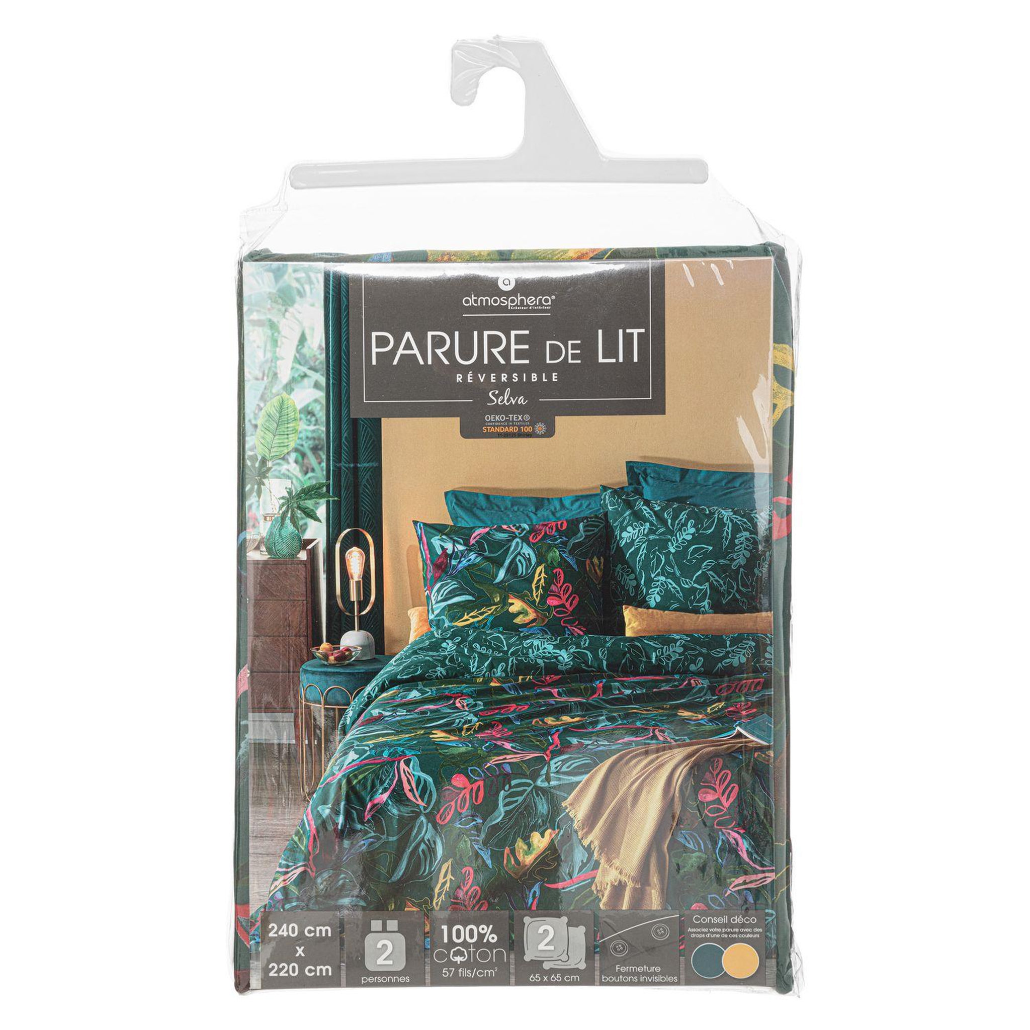 Voir la diapositive 5 : ATMOSPHERA Parure de lit 2 places en coton imprimé selva - 240x220 cm - bleu