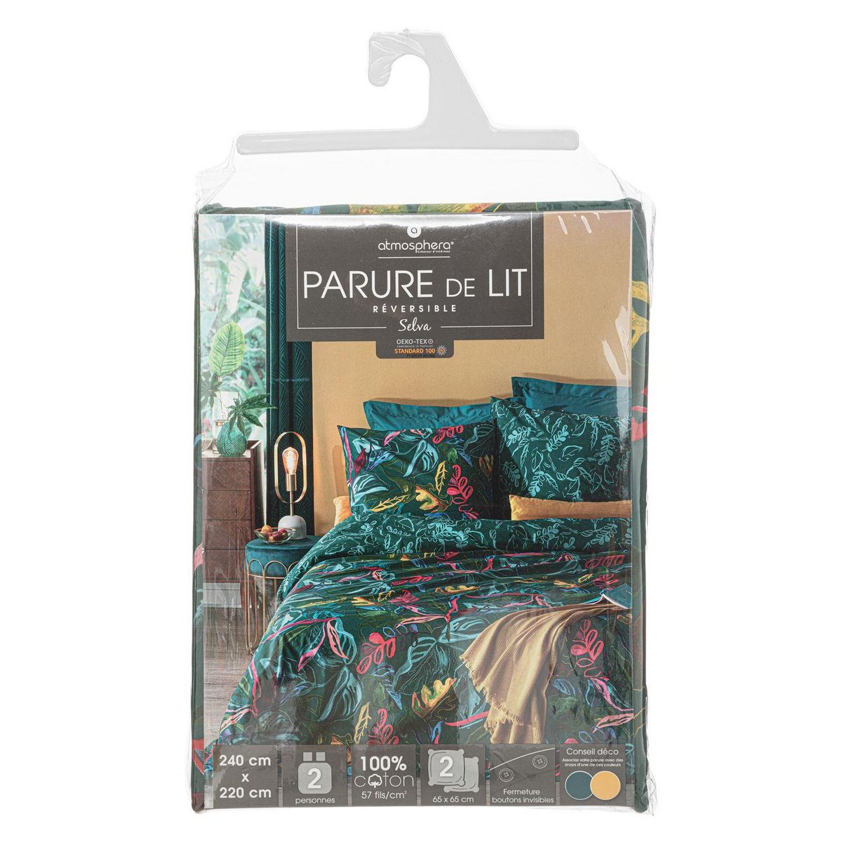 ATMOSPHERA Parure de lit 2 places en coton imprimé Selva - 240x220 cm - Bleu