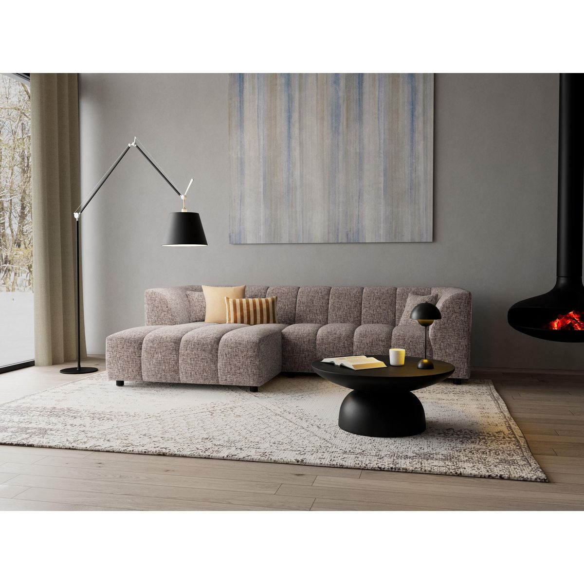 LISA DESIGN Curtis - canapé d'angle gauche 4 places avec accoudoir en tissu texturé