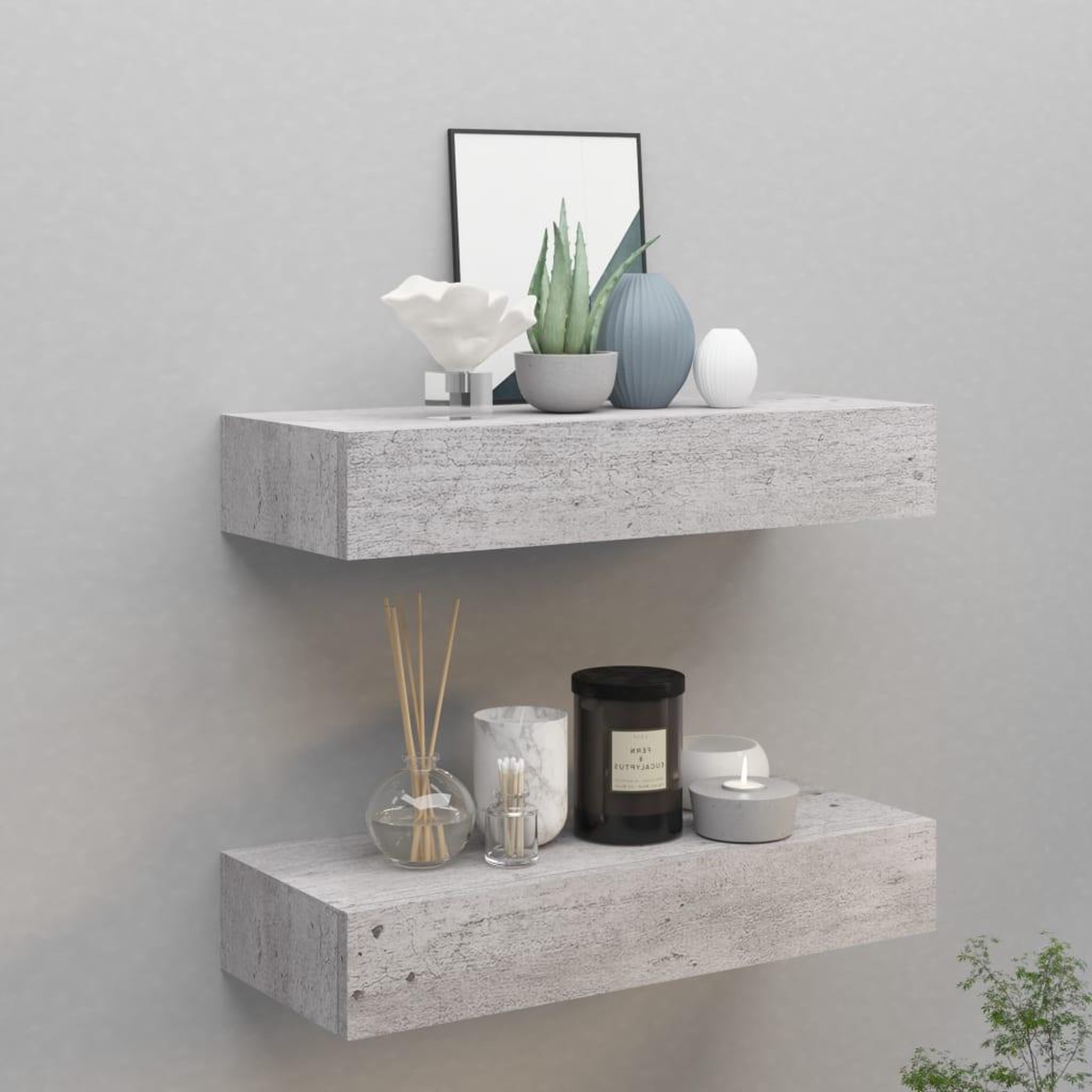 Voir la diapositive 1 : VIDAXL Etageres a tiroir murales 2 pcs Gris beton 60x23,5x10 cm MDF